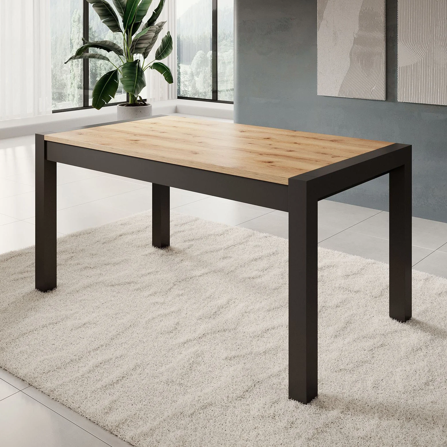 Acapulco - Eetkamertafel - Eiken/zwart - 160x90x79 cm