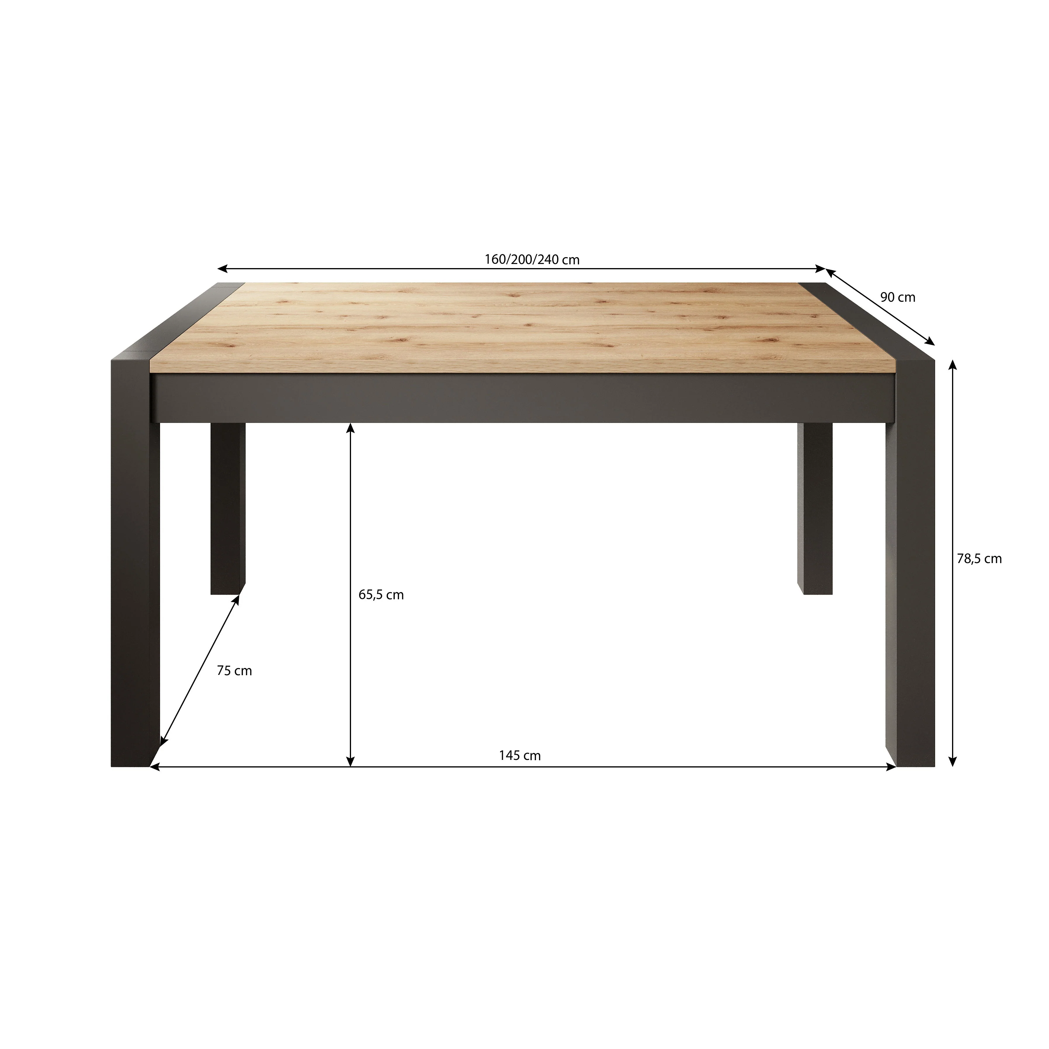 Acapulco - Eetkamertafel - Eiken/zwart - 160x90x79 cm - Image 5