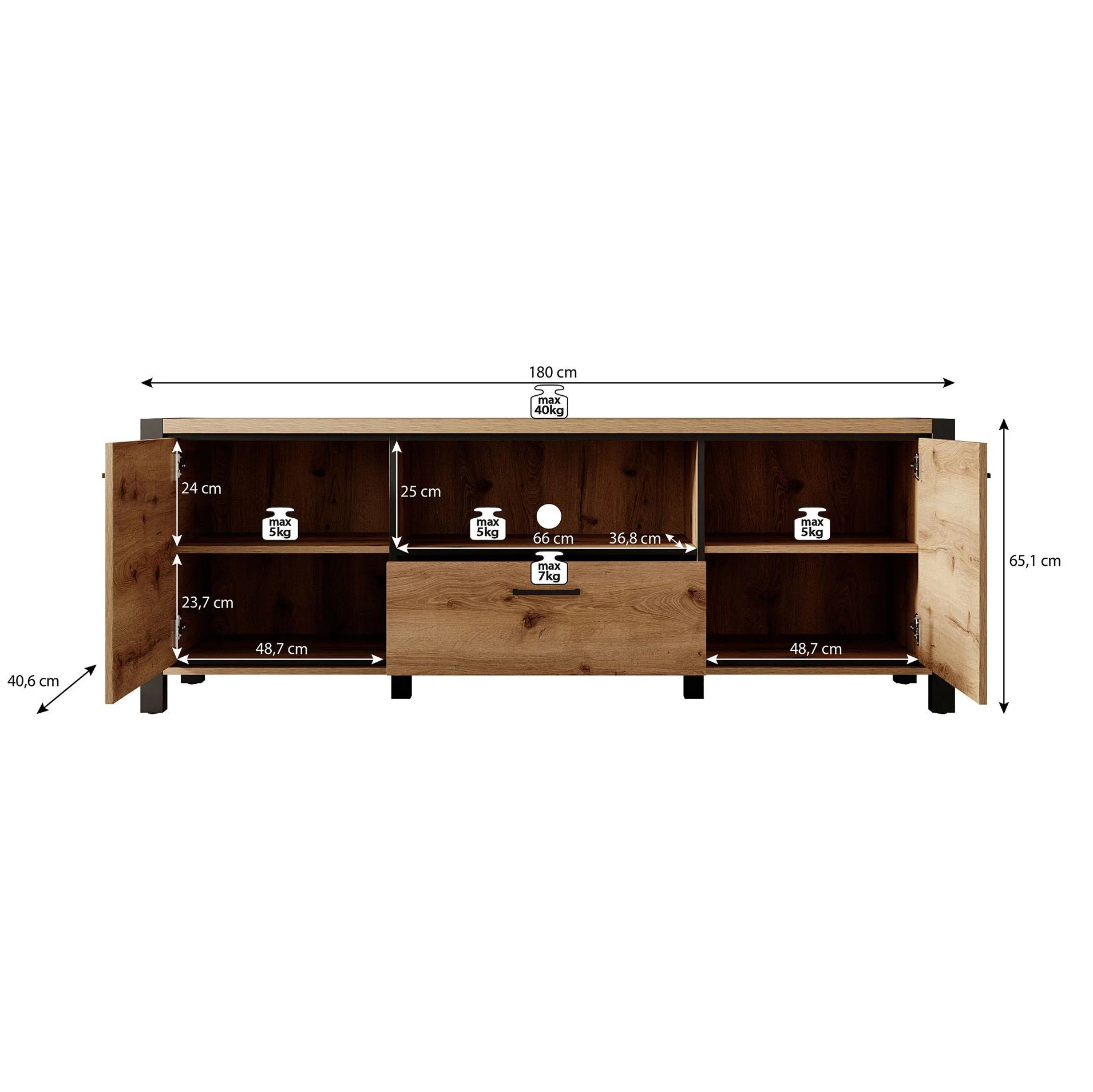 Acapulco - TV-Meubel - Eiken/zwart - 180 cm - Image 5