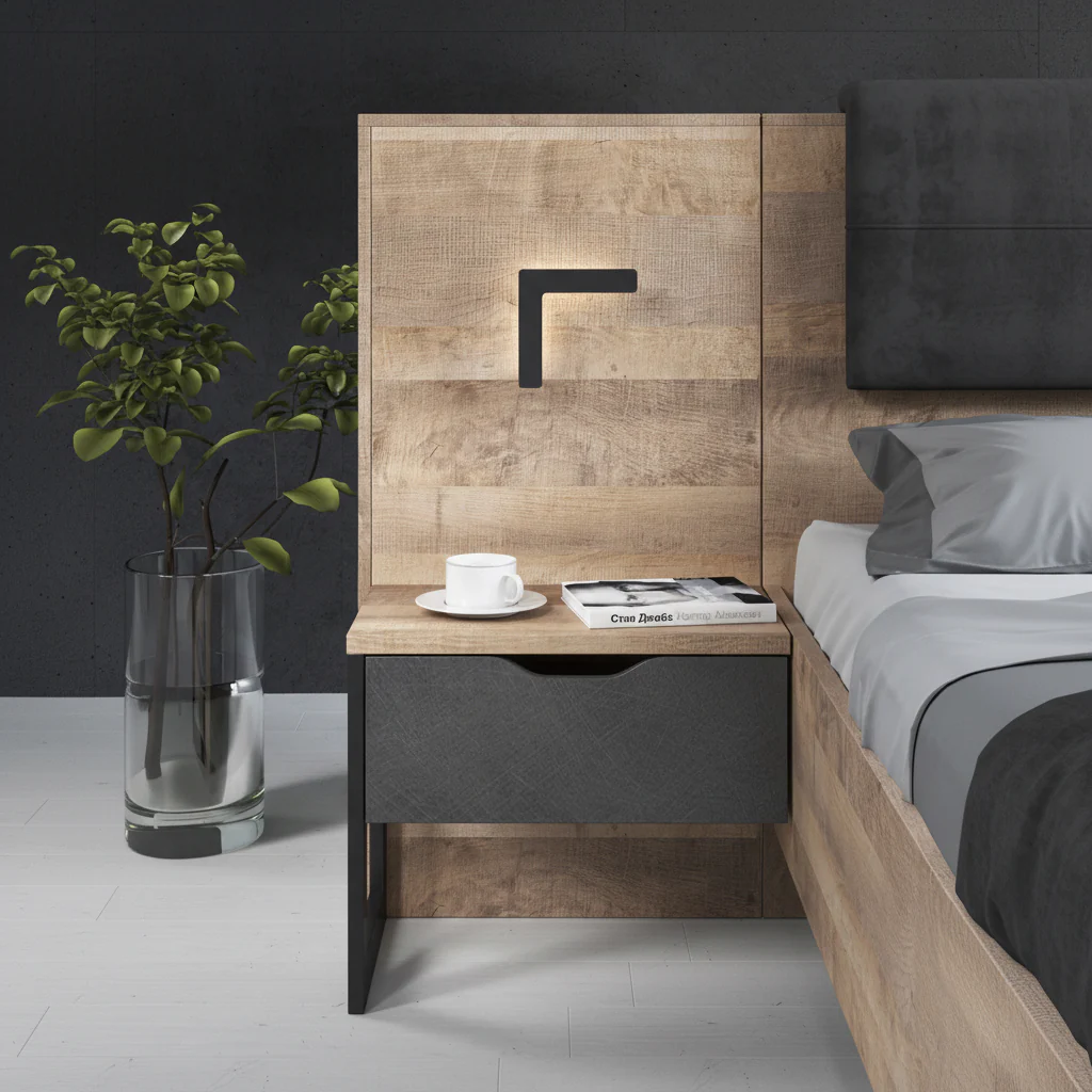 Acasia - Nachtkastje set van 2 - Grijs/eiken - 52x37x100 cm - Image 3