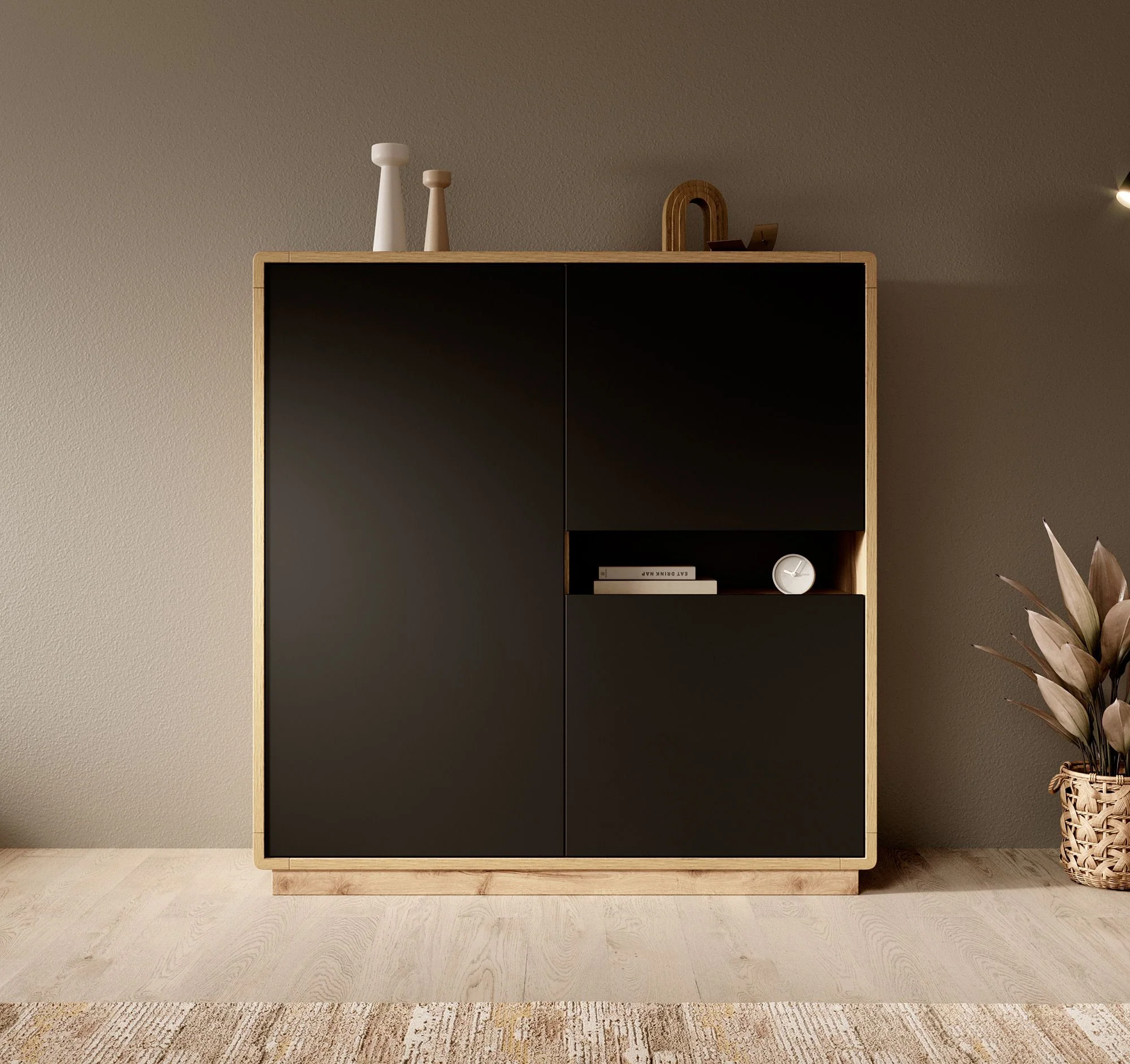 Acuna - Opbergkast met 3 deuren - Zwart/eiken - 121x40x126 cm - Image 2