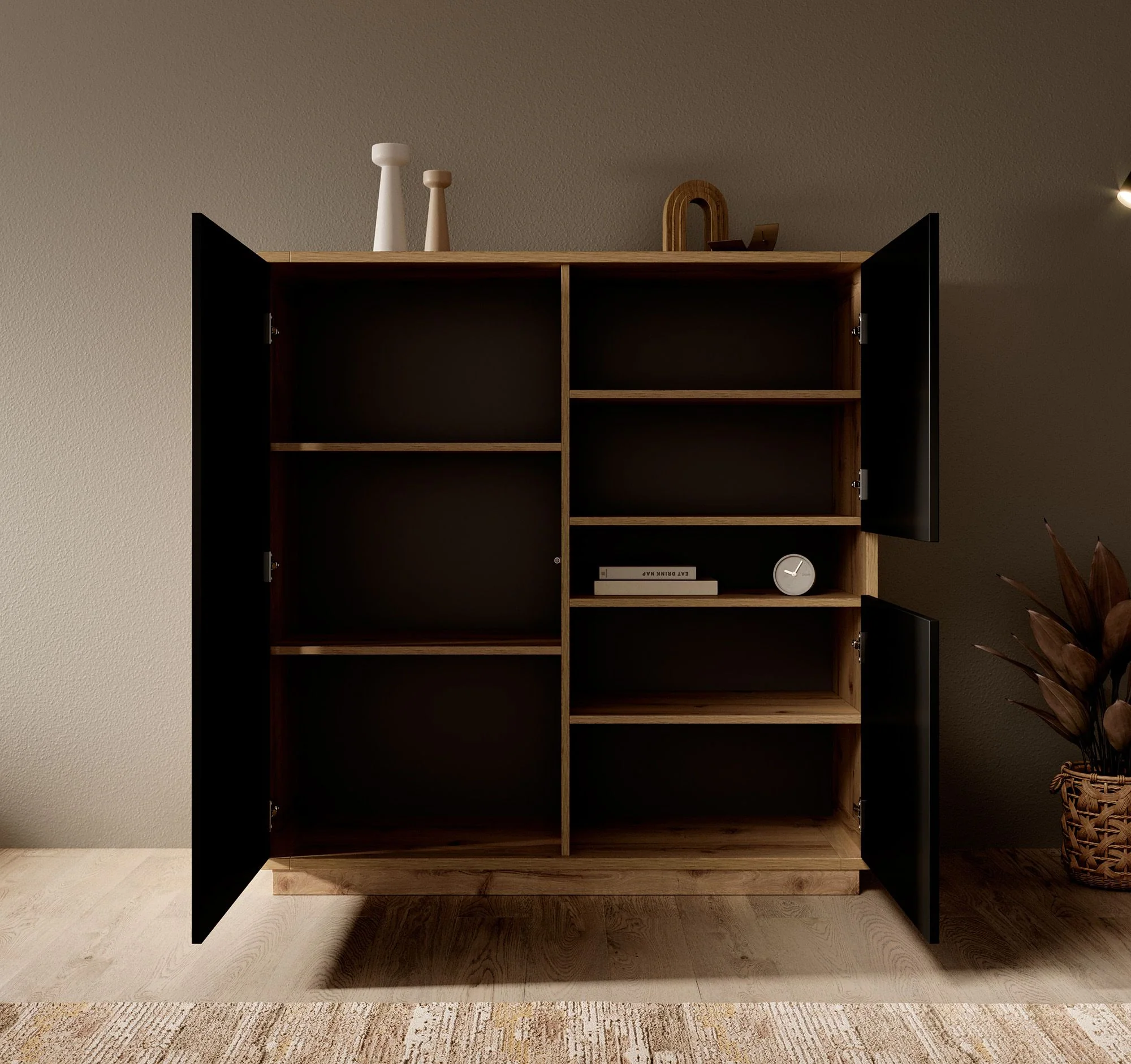 Acuna - Opbergkast met 3 deuren - Zwart/eiken - 121x40x126 cm - Image 3