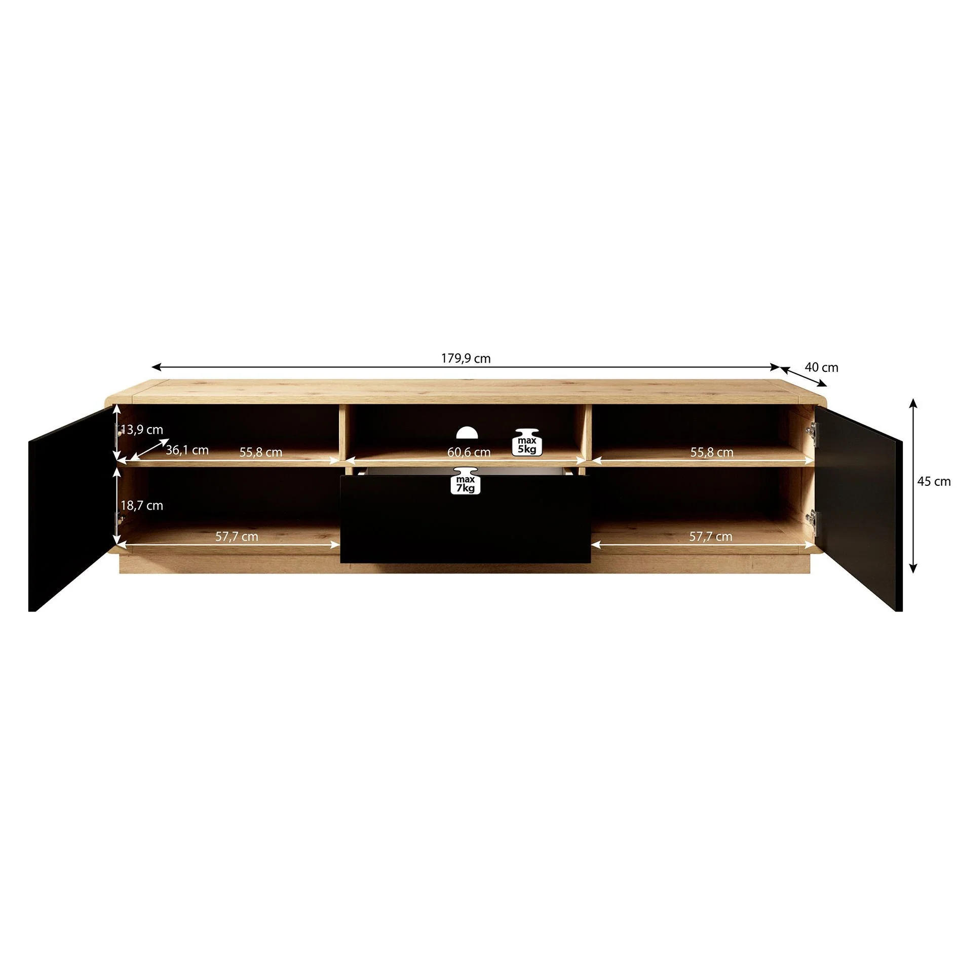Acuna - TV-Meubel - Zwart/eiken - 180 cm - Image 5