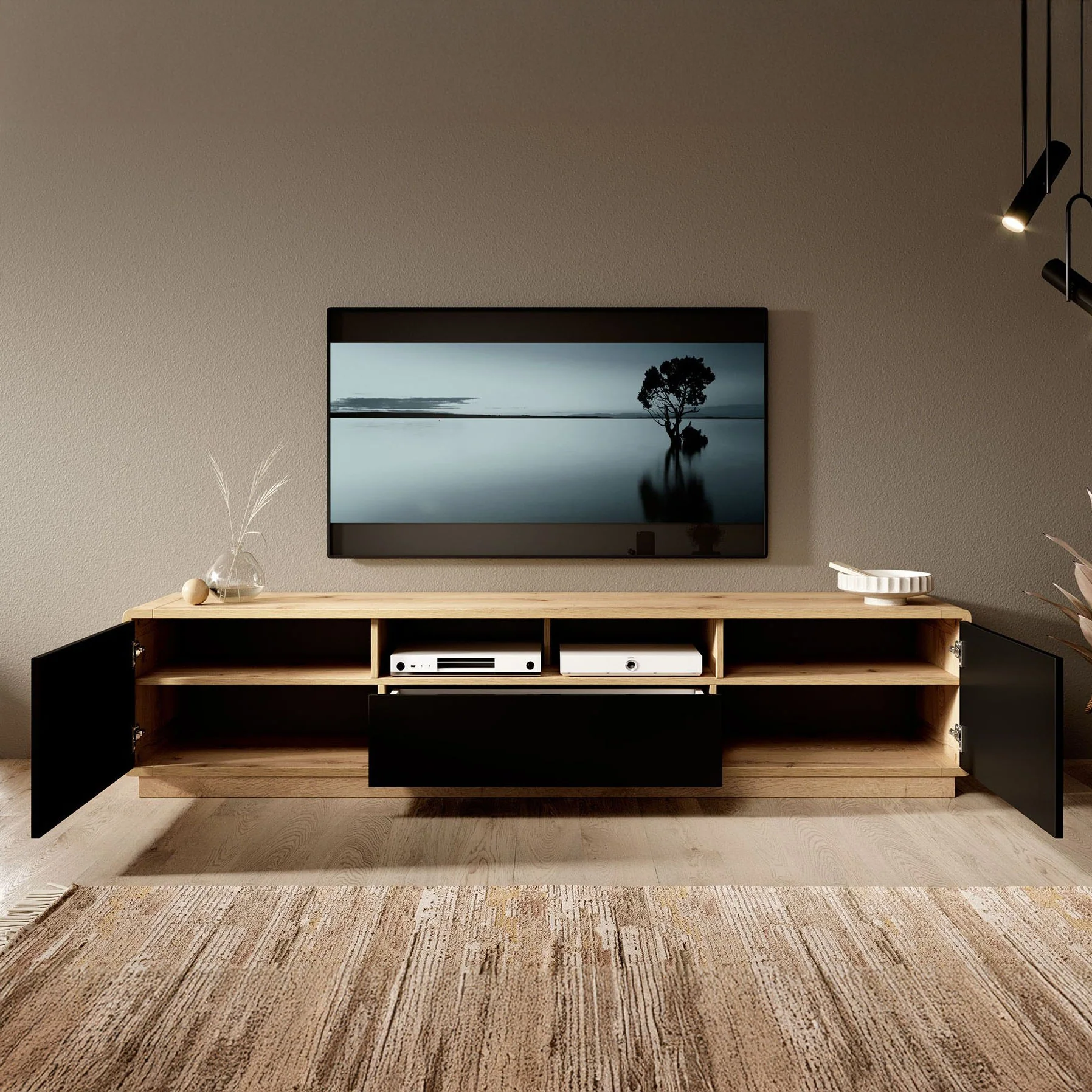 Acuna - TV-Meubel - Zwart/eiken - 200 cm - Image 2