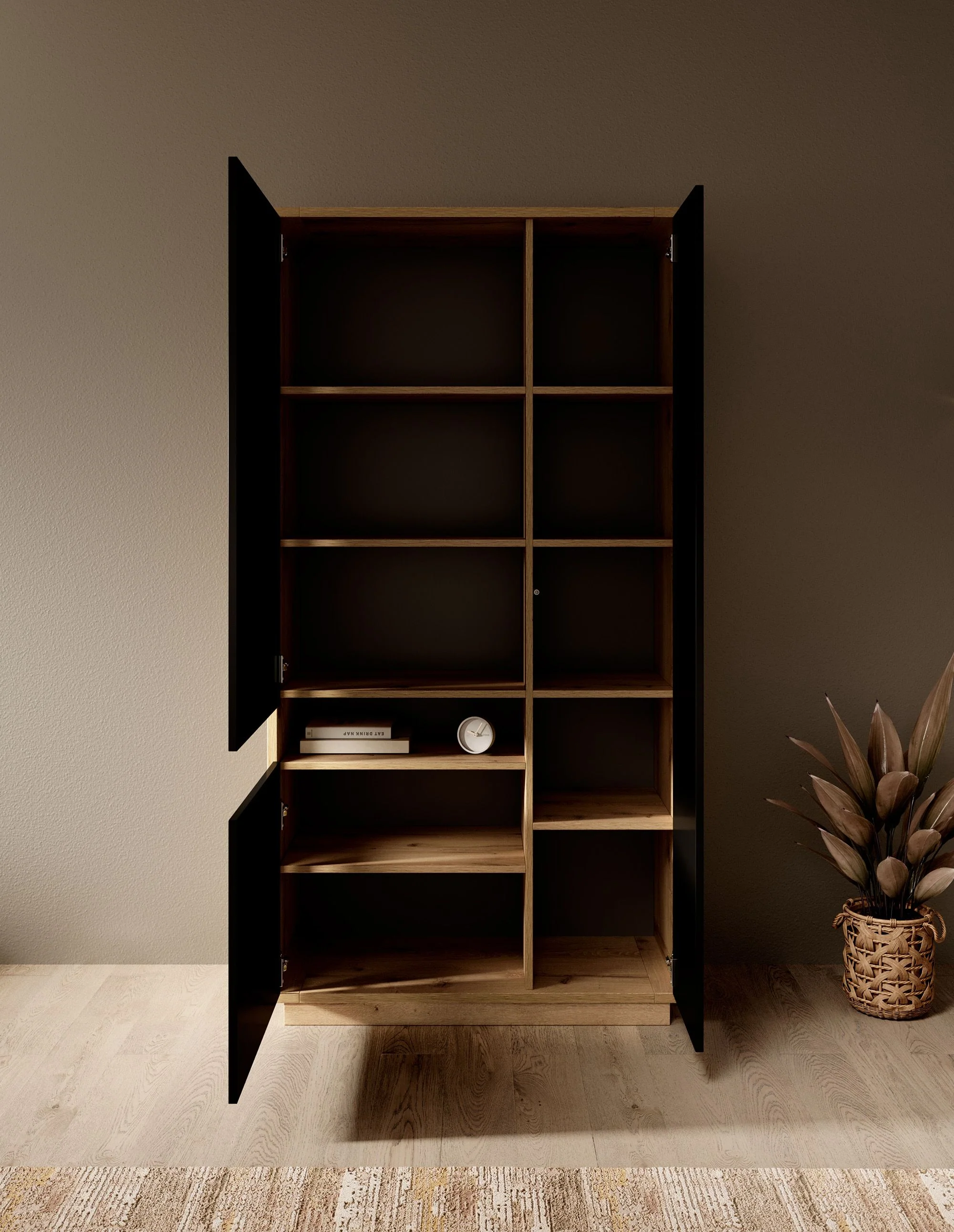 Acuna - Vitrinekast - Zwart/eiken - 92x40x181 cm - Image 3