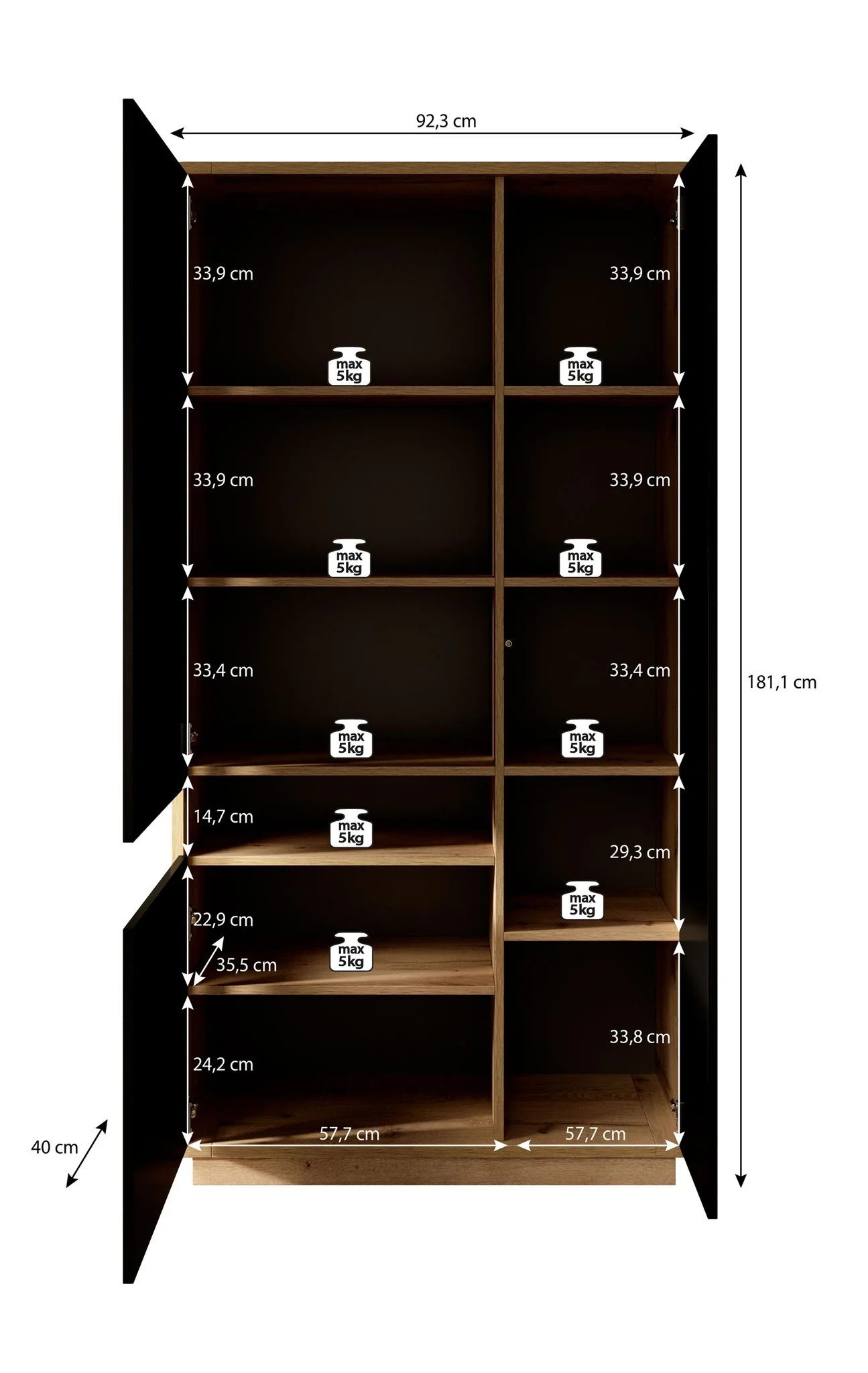 Acuna - Vitrinekast - Zwart/eiken - 92x40x181 cm - Image 5
