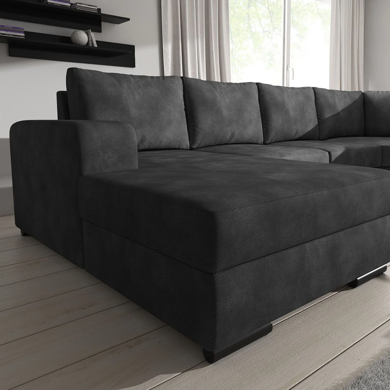 Adel - Hoekbank 5-zits met chaise longue - Kunstleer antraciet - Links - Image 3