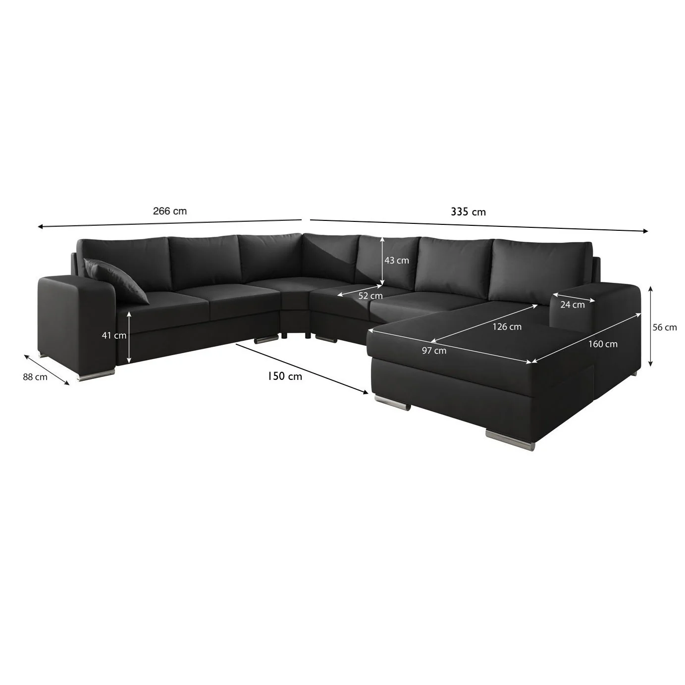 Adel - Hoekbank 5-zits met chaise longue - Kunstleer antraciet - Rechts - Image 5