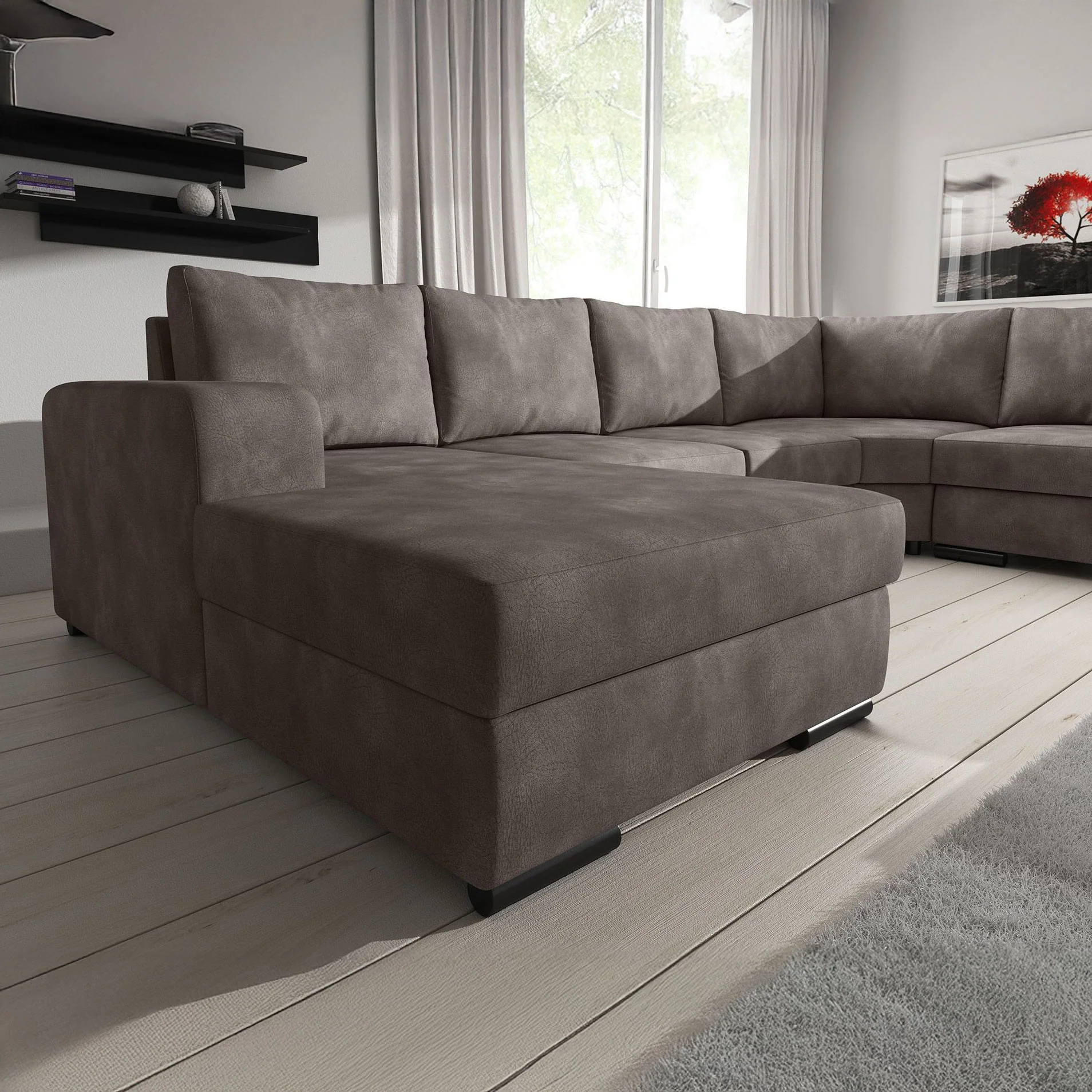 Adel - Hoekbank 5-zits met chaise longue - Kunstleer bruin - Links - Image 3