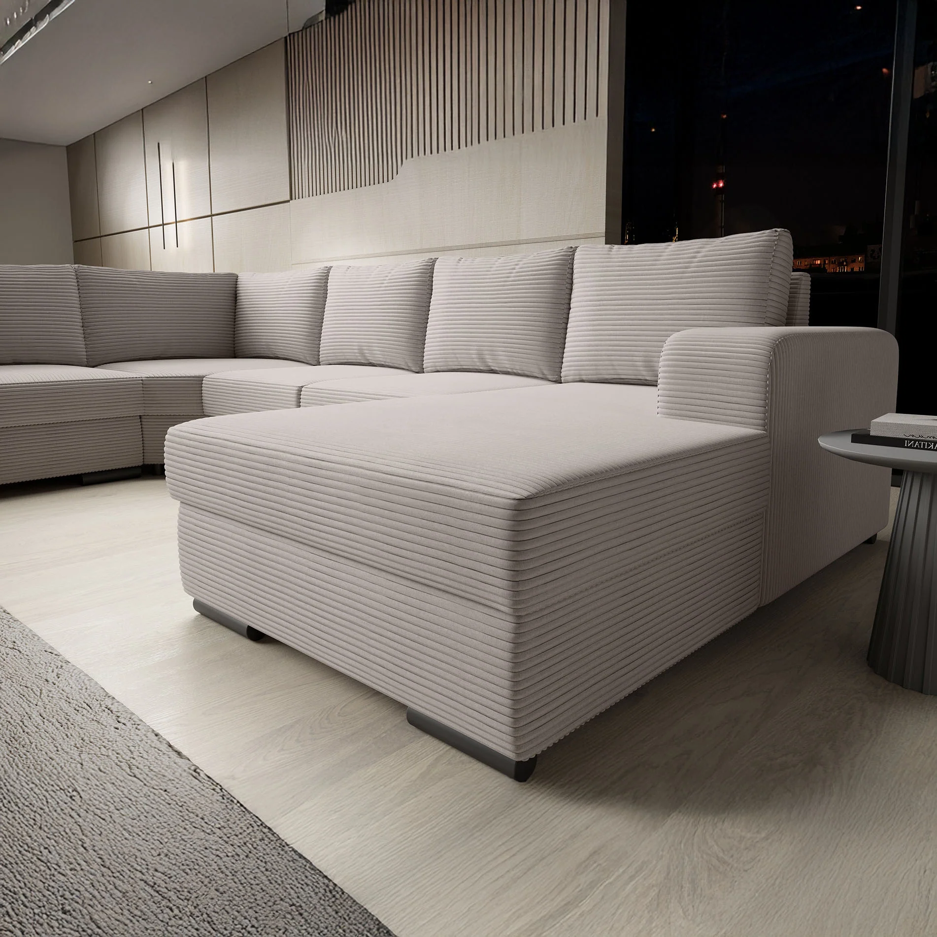 Adel - Hoekbank 5-zits met chaise longue - Ribstof beige - Rechts - Image 3