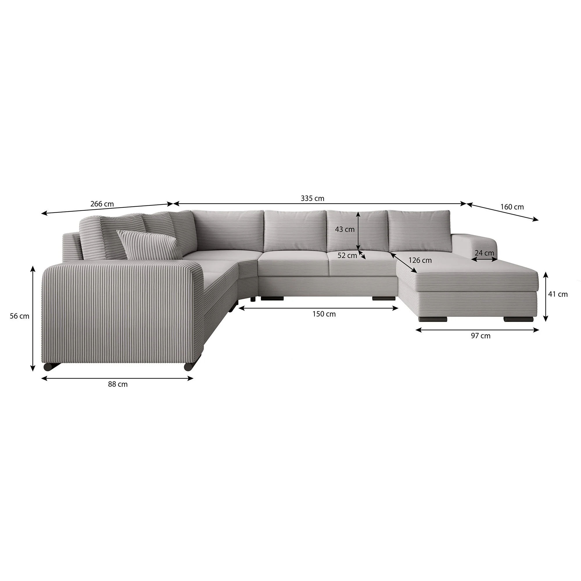 Adel - Hoekbank 5-zits met chaise longue - Ribstof beige - Rechts - Image 5