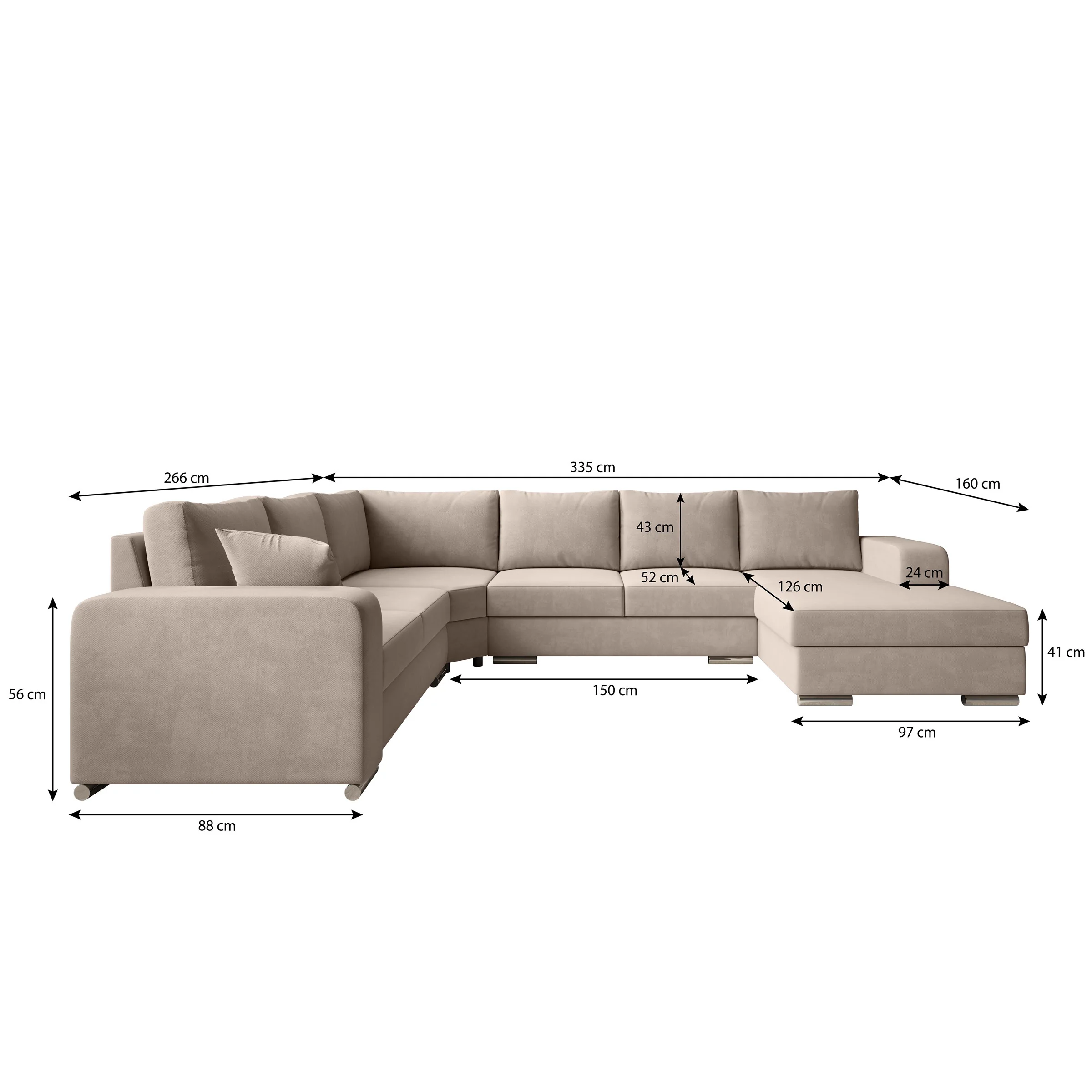 Adel - Hoekbank 5-zits met chaise longue - Stof beige - Rechts - Image 5
