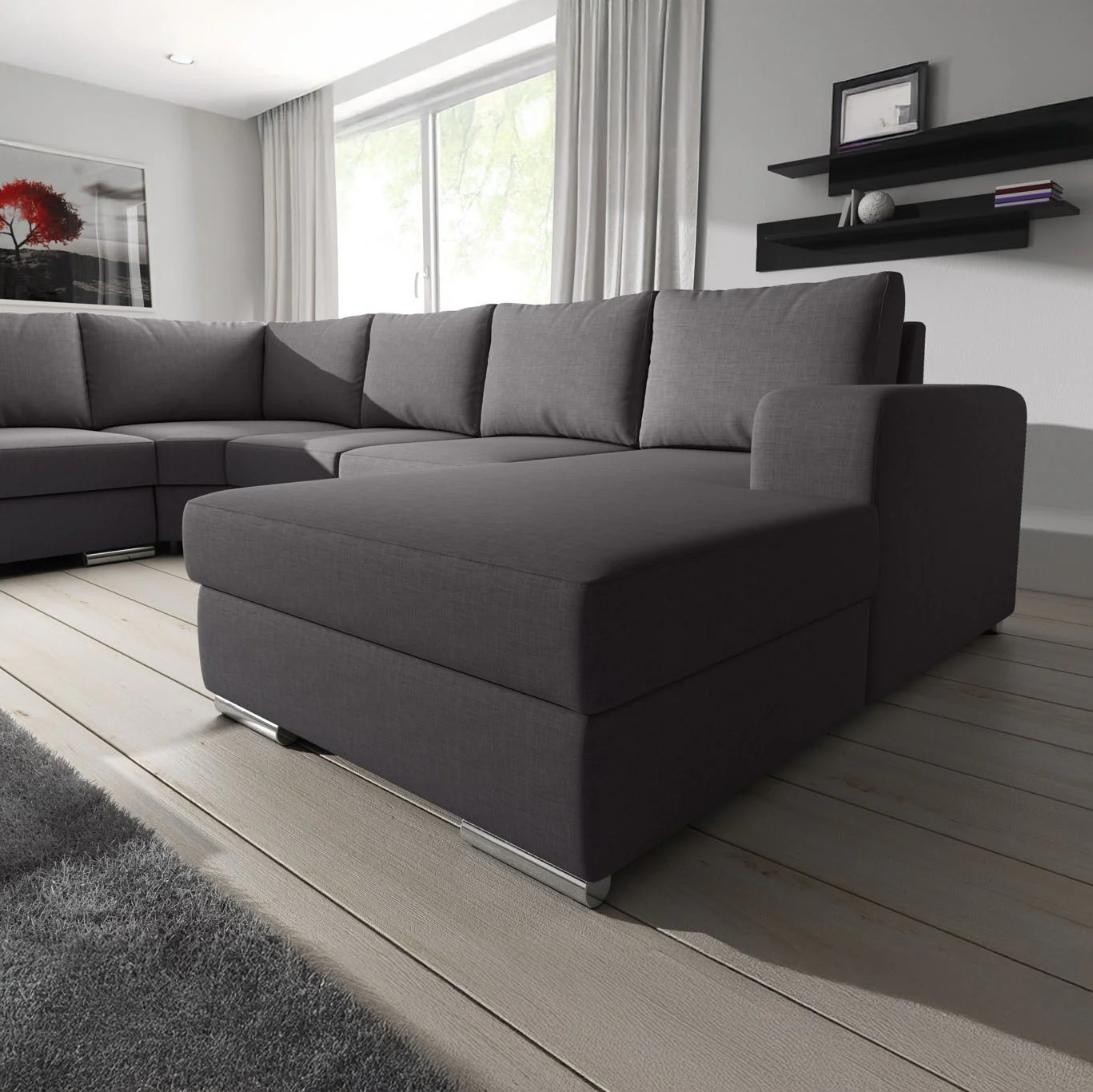 Adel - Hoekbank 5-zits met chaise longue - Stof donkergrijs - Rechts - Image 3