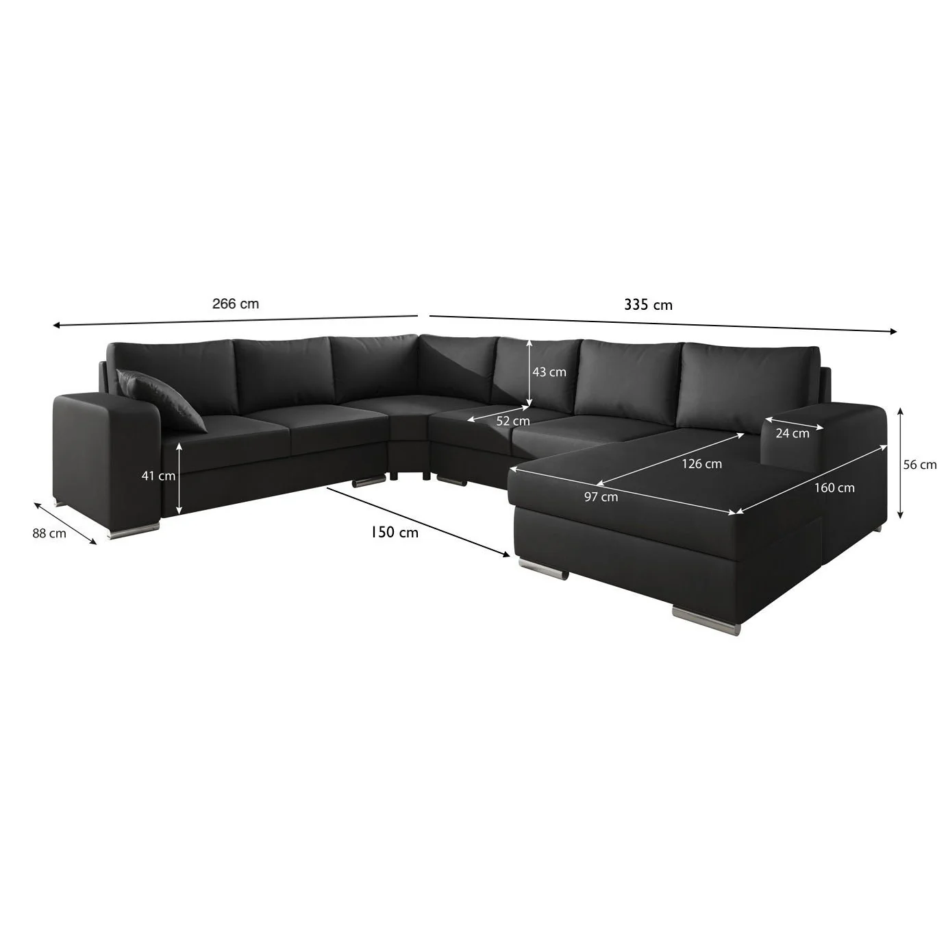 Adel - Hoekbank 5-zits met chaise longue - Stof donkergrijs - Rechts - Image 5