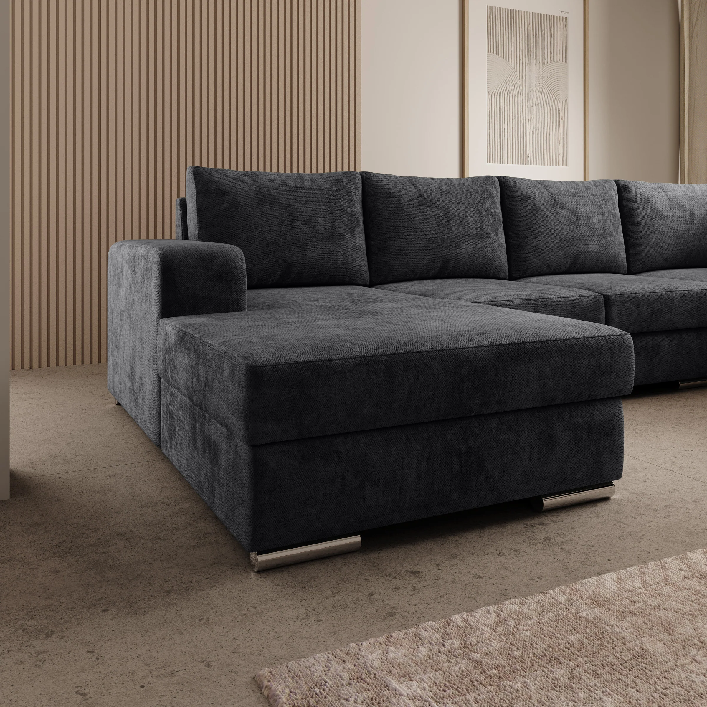 Adel - Hoekbank 5-zits met chaise longue - Velvet zwart - Links - Image 3