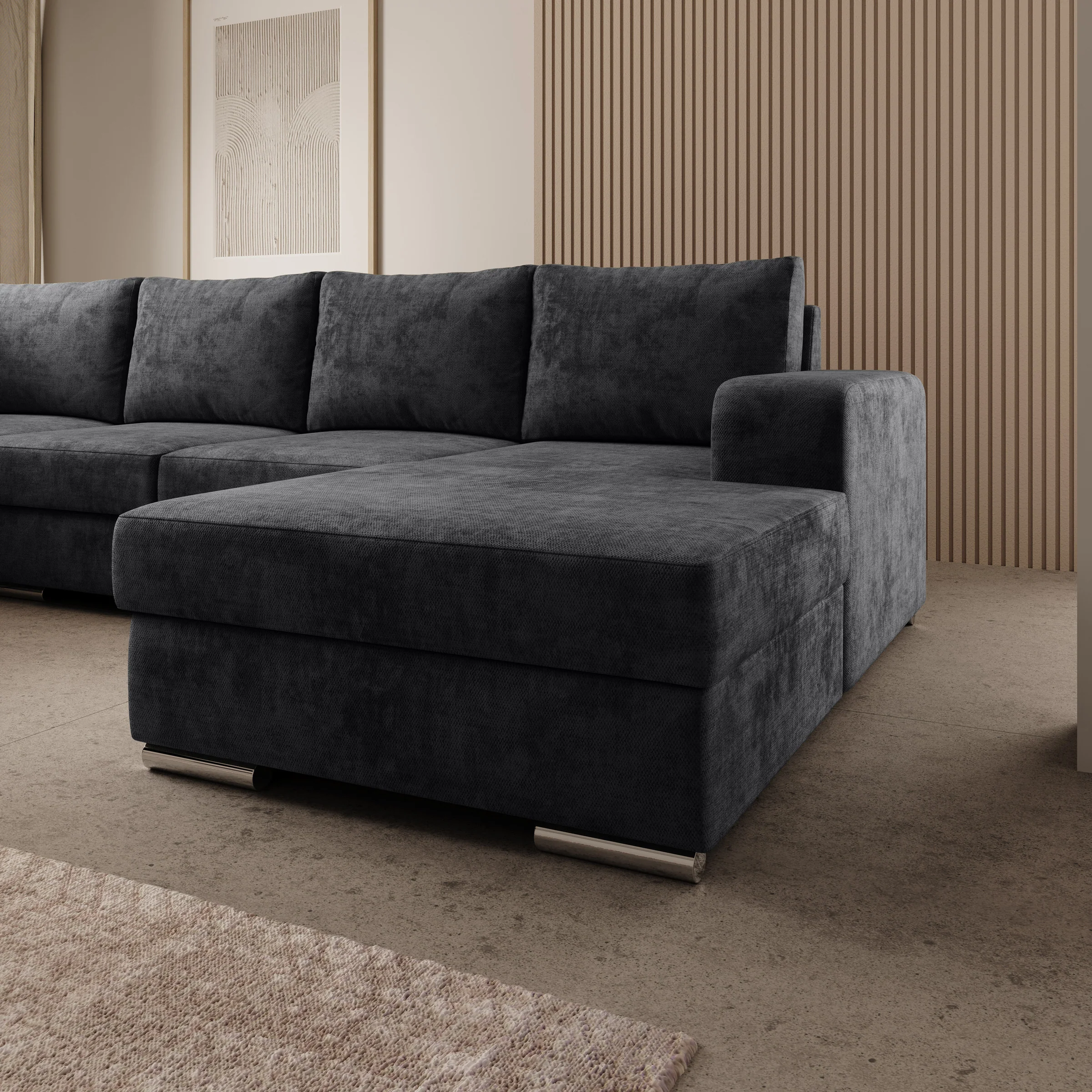 Adel - Hoekbank 5-zits met chaise longue - Velvet zwart - Rechts - Image 3