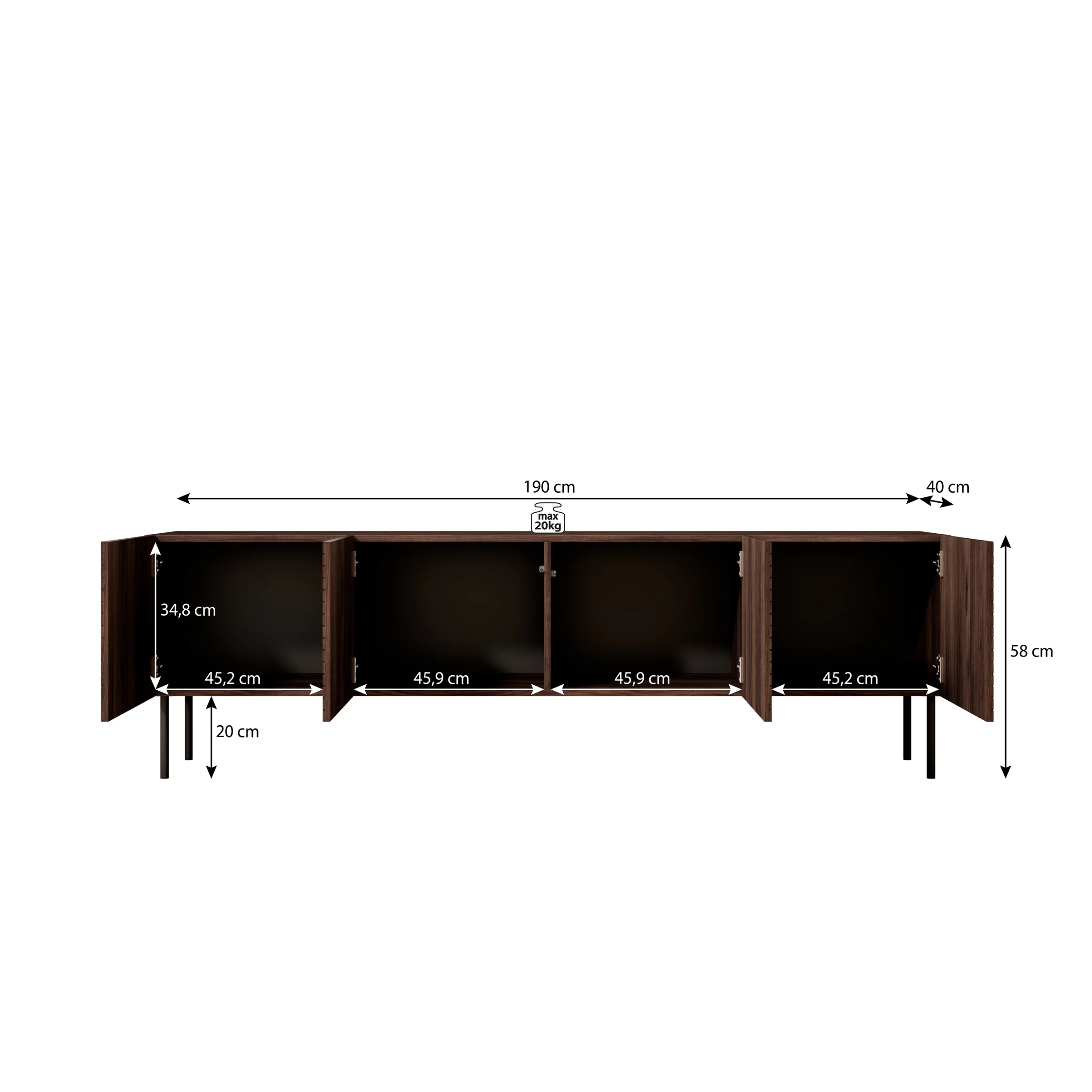 Adelaide - TV-Meubel met 4 deuren - Eiken - 190x40x58 cm - Image 5