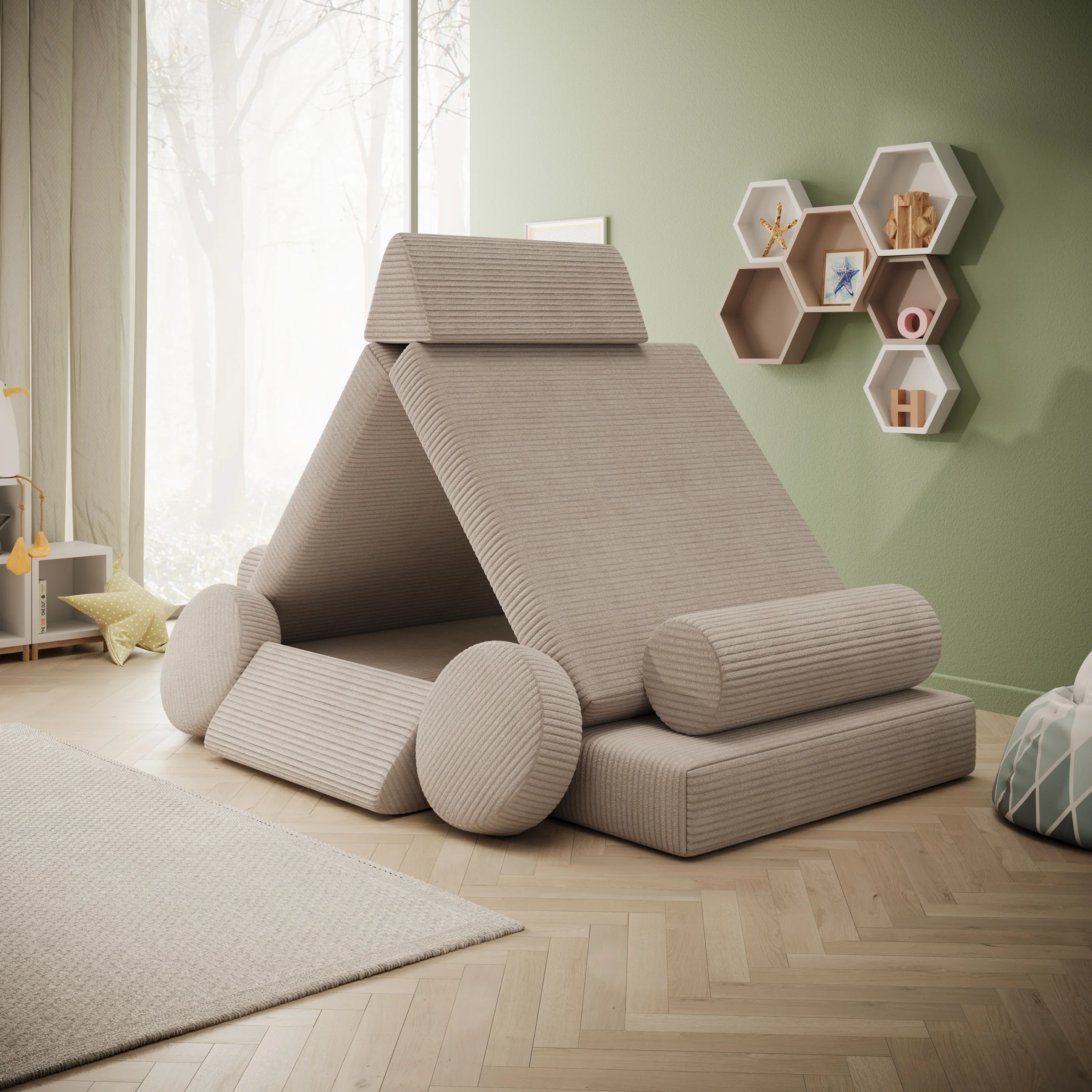 Afterglow - Speelbank - Ribstof beige - 130x65x43 cm - Image 3