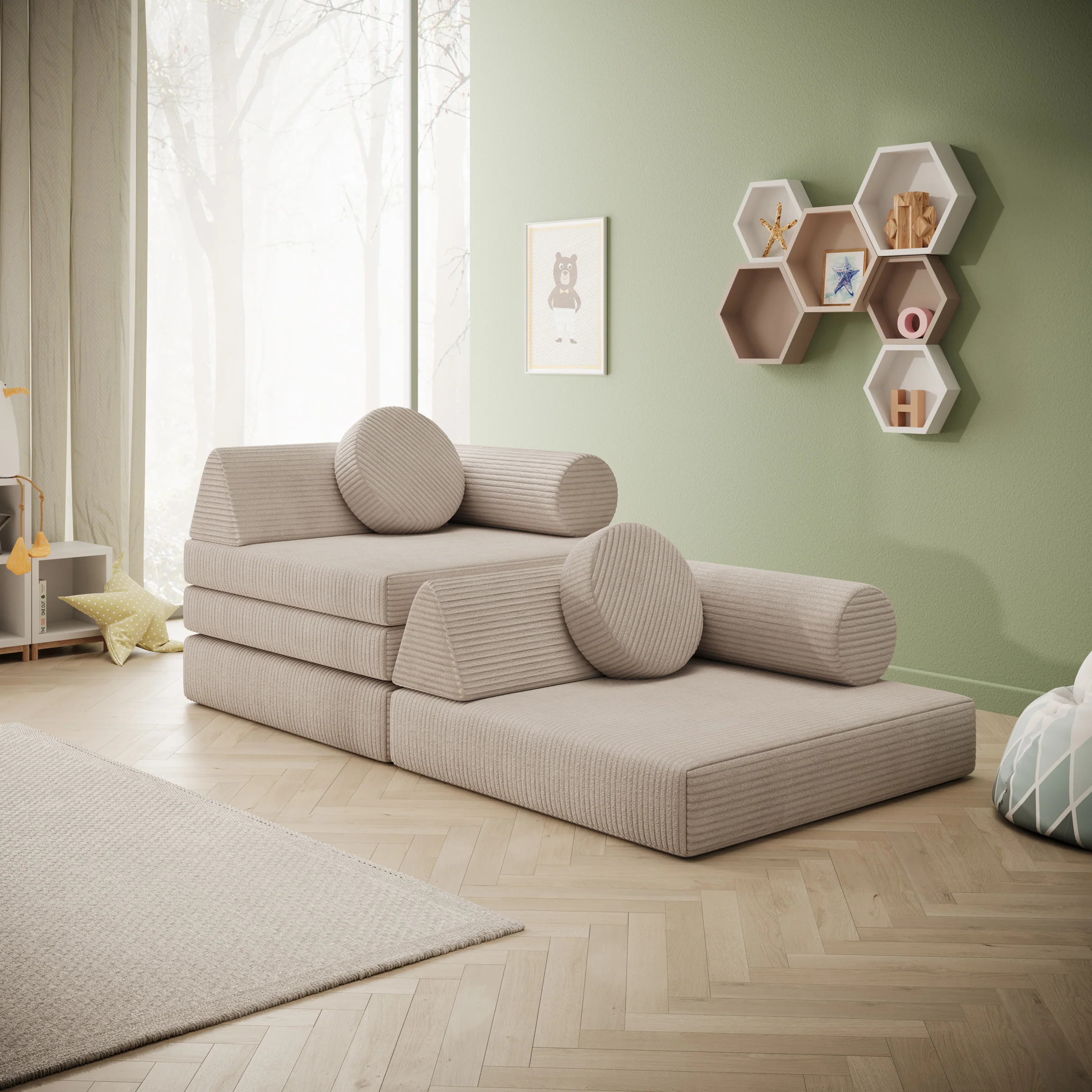 Afterglow - Speelbank - Ribstof beige - 130x65x43 cm - Image 4