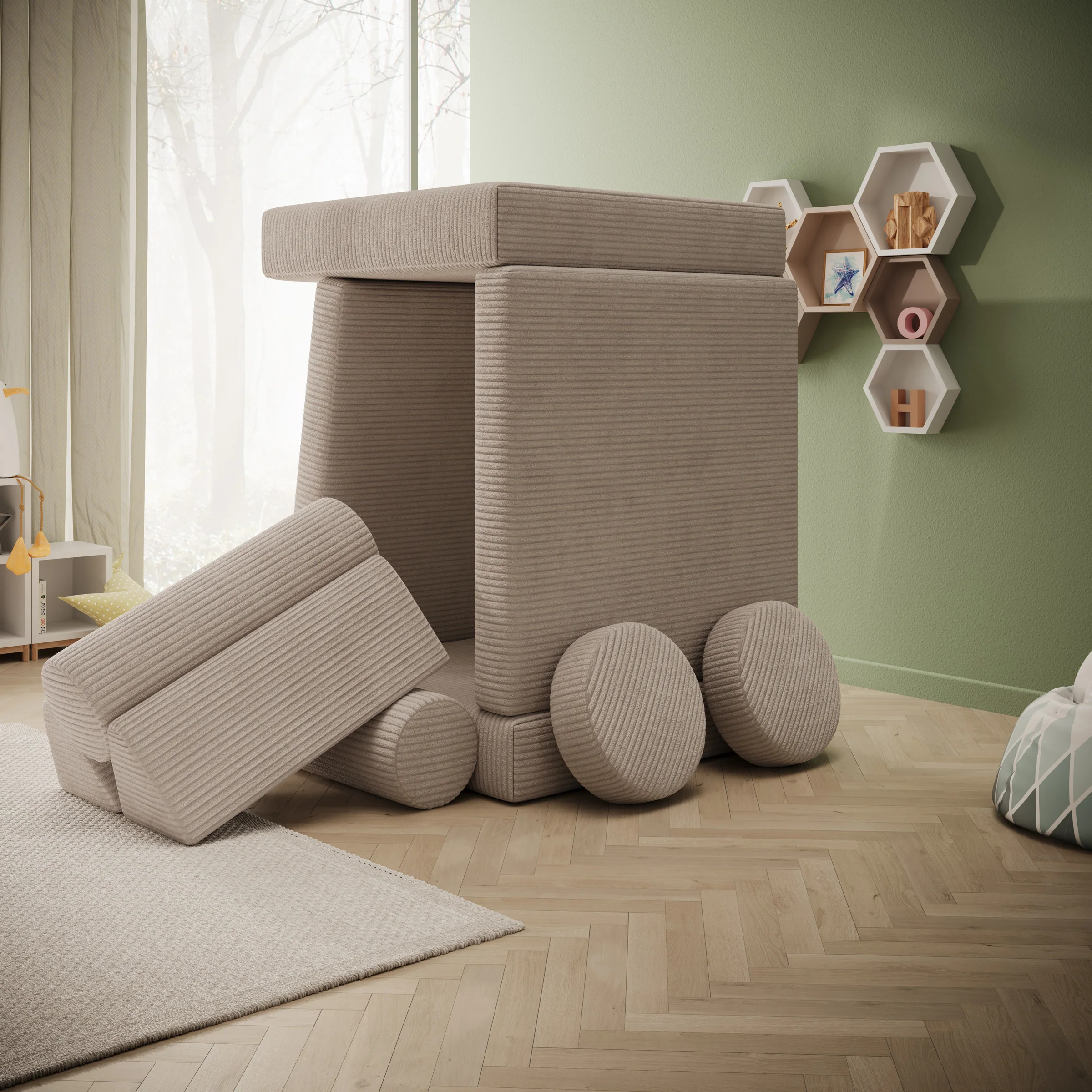 Afterglow - Speelbank - Ribstof beige - 130x65x43 cm - Image 5