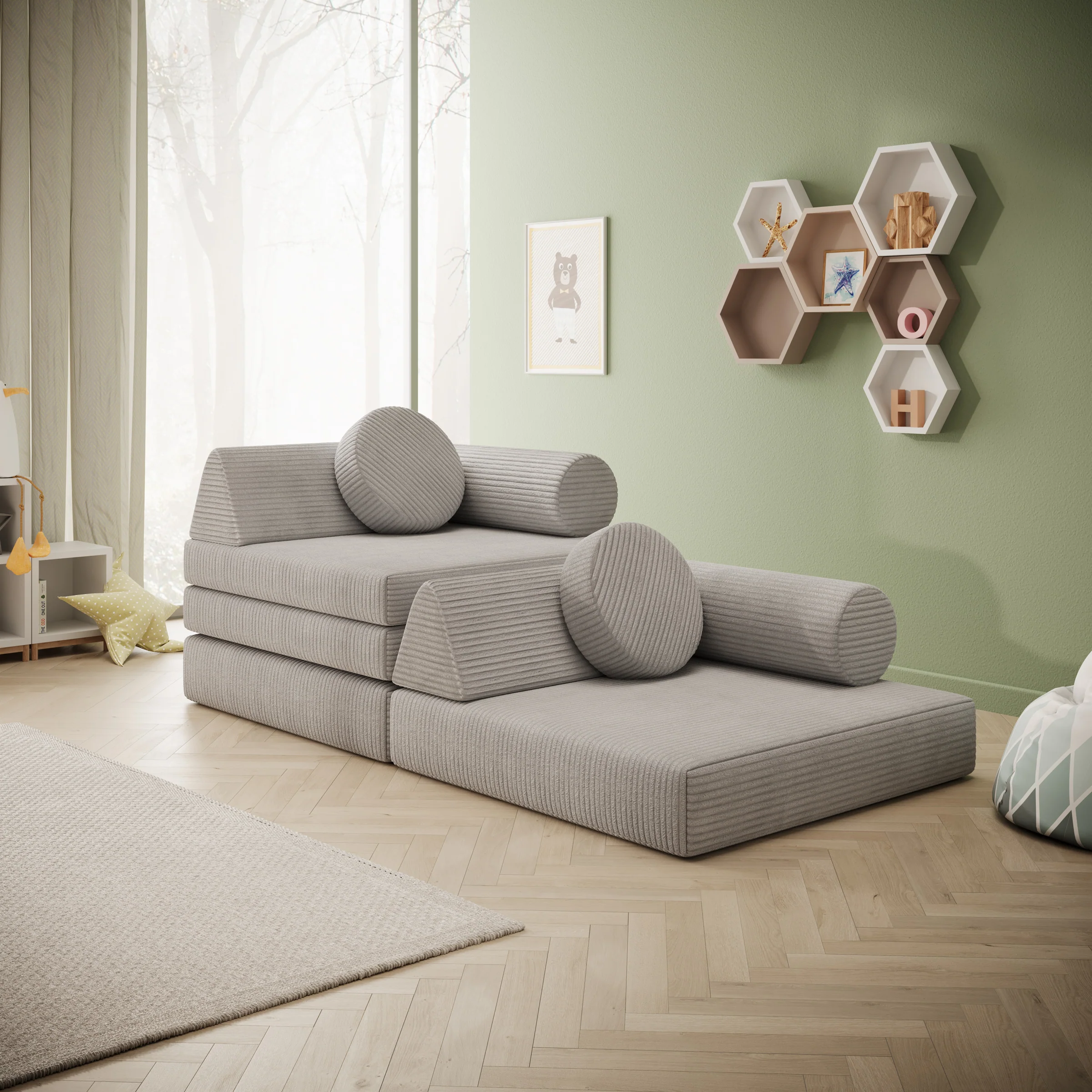 Afterglow - Speelbank - Ribstof grijs - 130x65x43 cm - Image 4