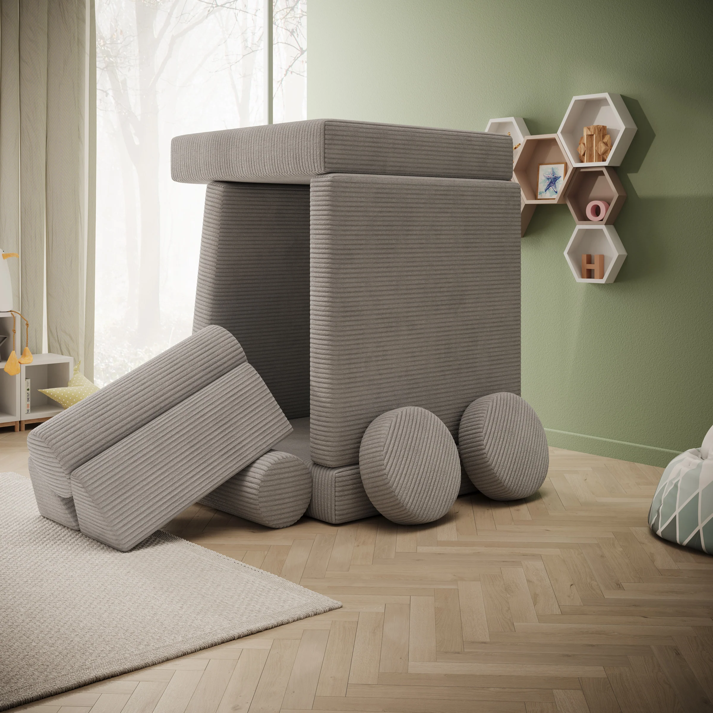 Afterglow - Speelbank - Ribstof grijs - 130x65x43 cm - Image 5