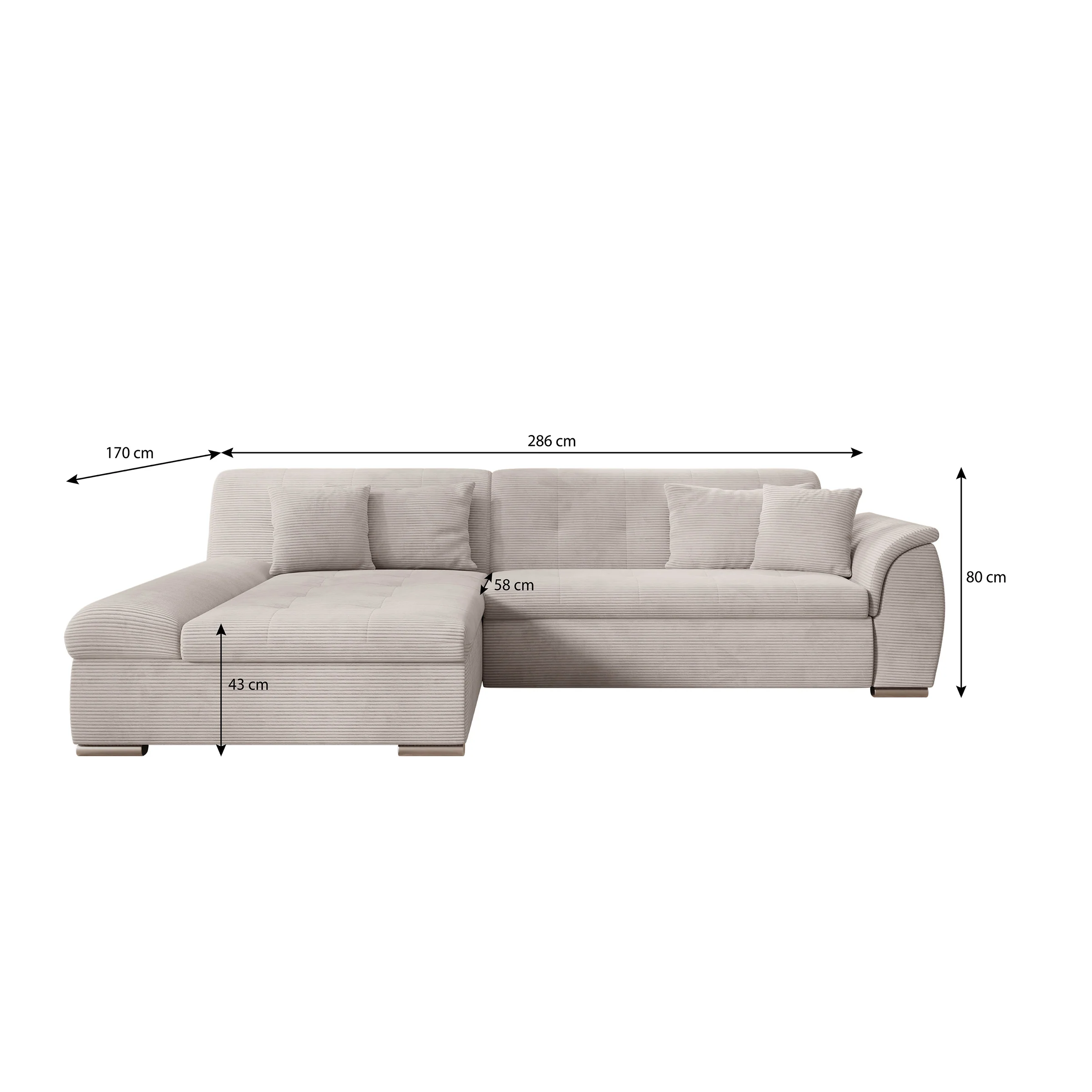 Alberta - Hoekbank 3-zits met slaapfunctie - Ribstof beige - Links - 286x170x80 cm - Image 7