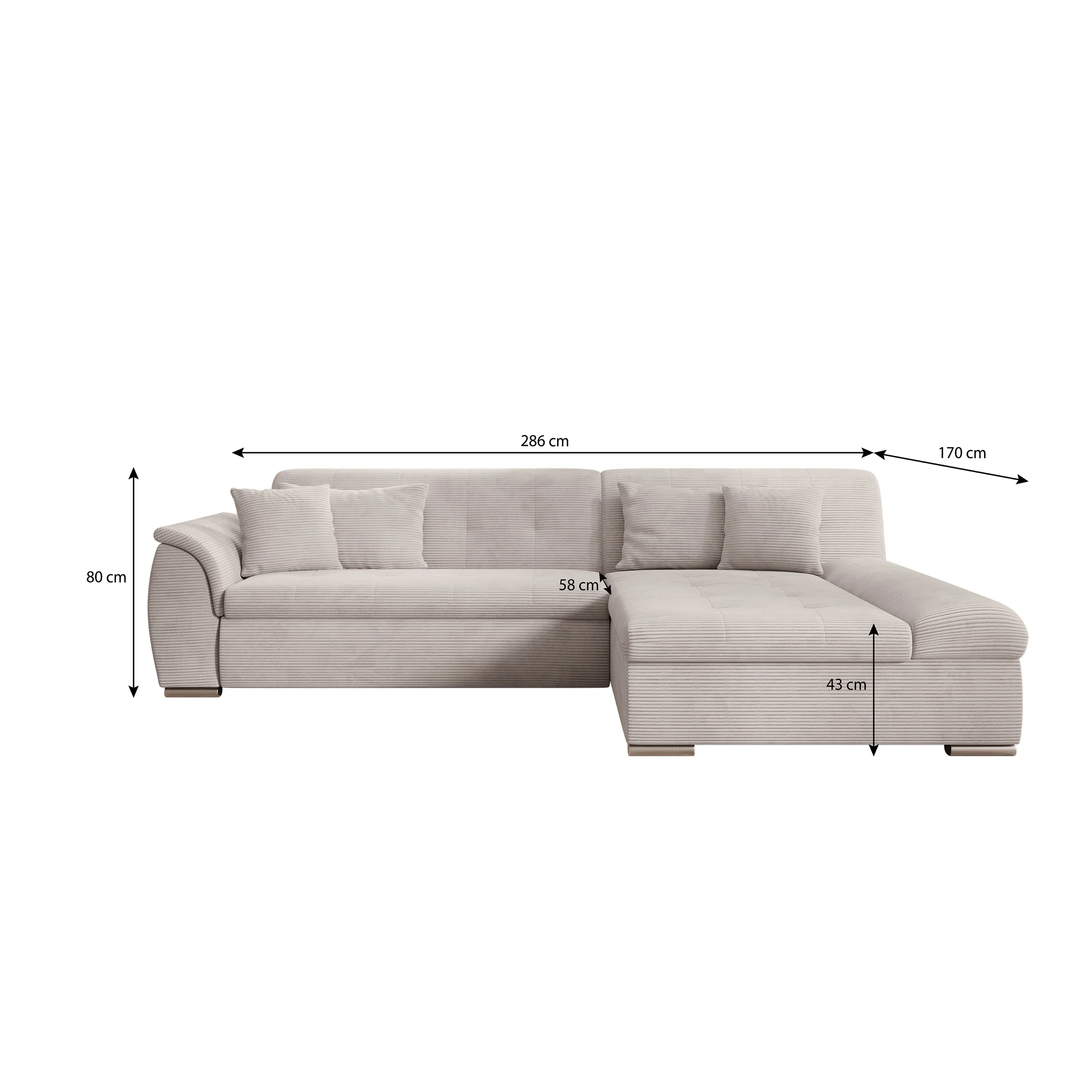 Alberta - Hoekbank 3-zits met slaapfunctie - Ribstof beige - Rechts - 286x170x80 cm - Image 7