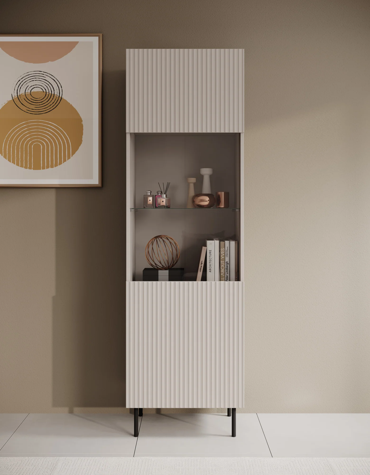 Alex - Vitrinekast - Beige - 55x42x185 cm - Image 2