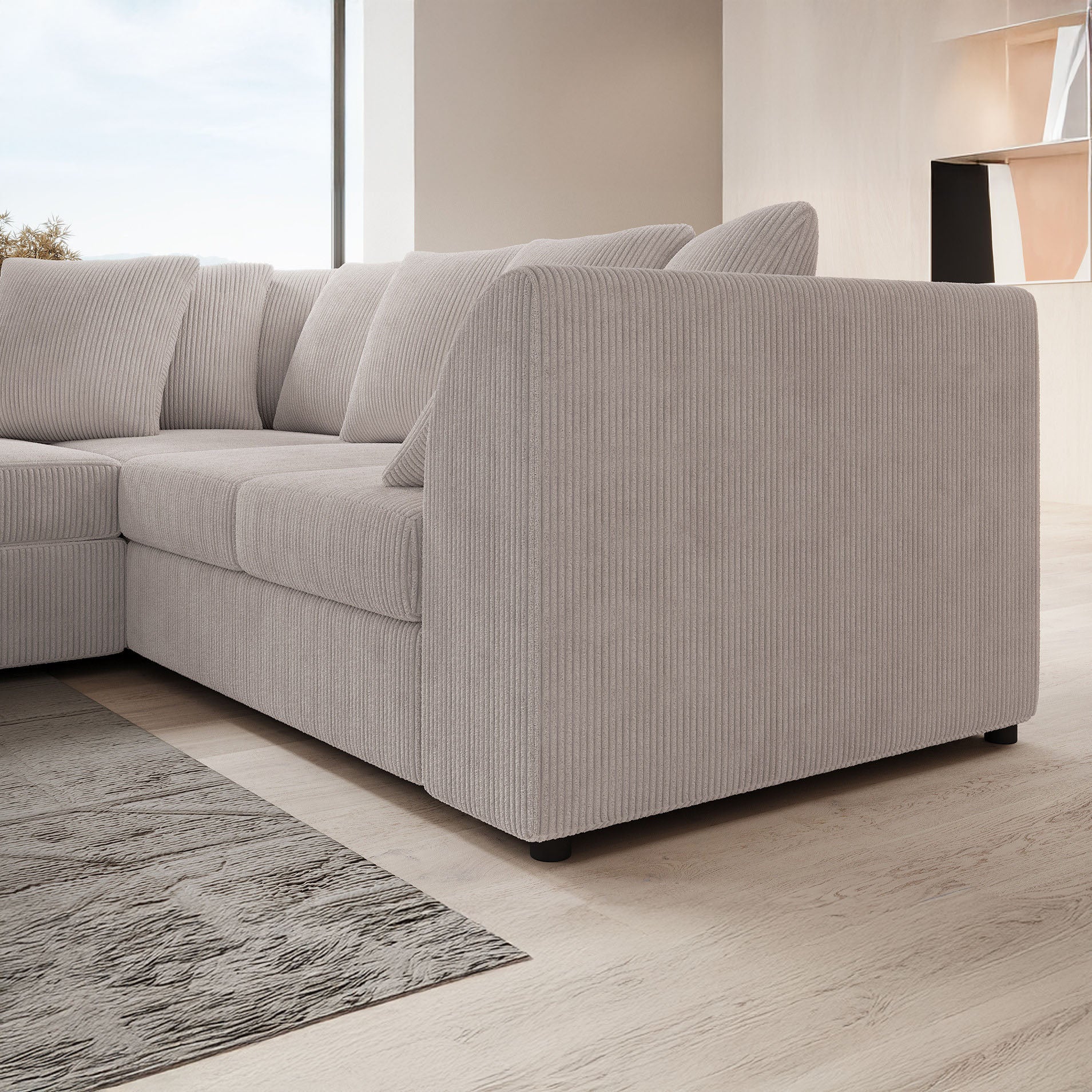 Alfort - Hoekbank 3-zits met chaise longue - Ribstof beige - Links - Image 3