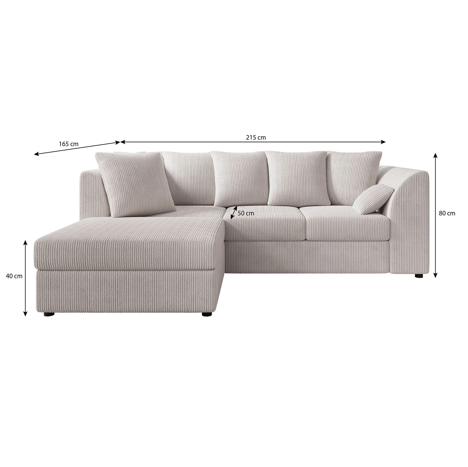 Alfort - Hoekbank 3-zits met chaise longue - Ribstof beige - Links - Image 5