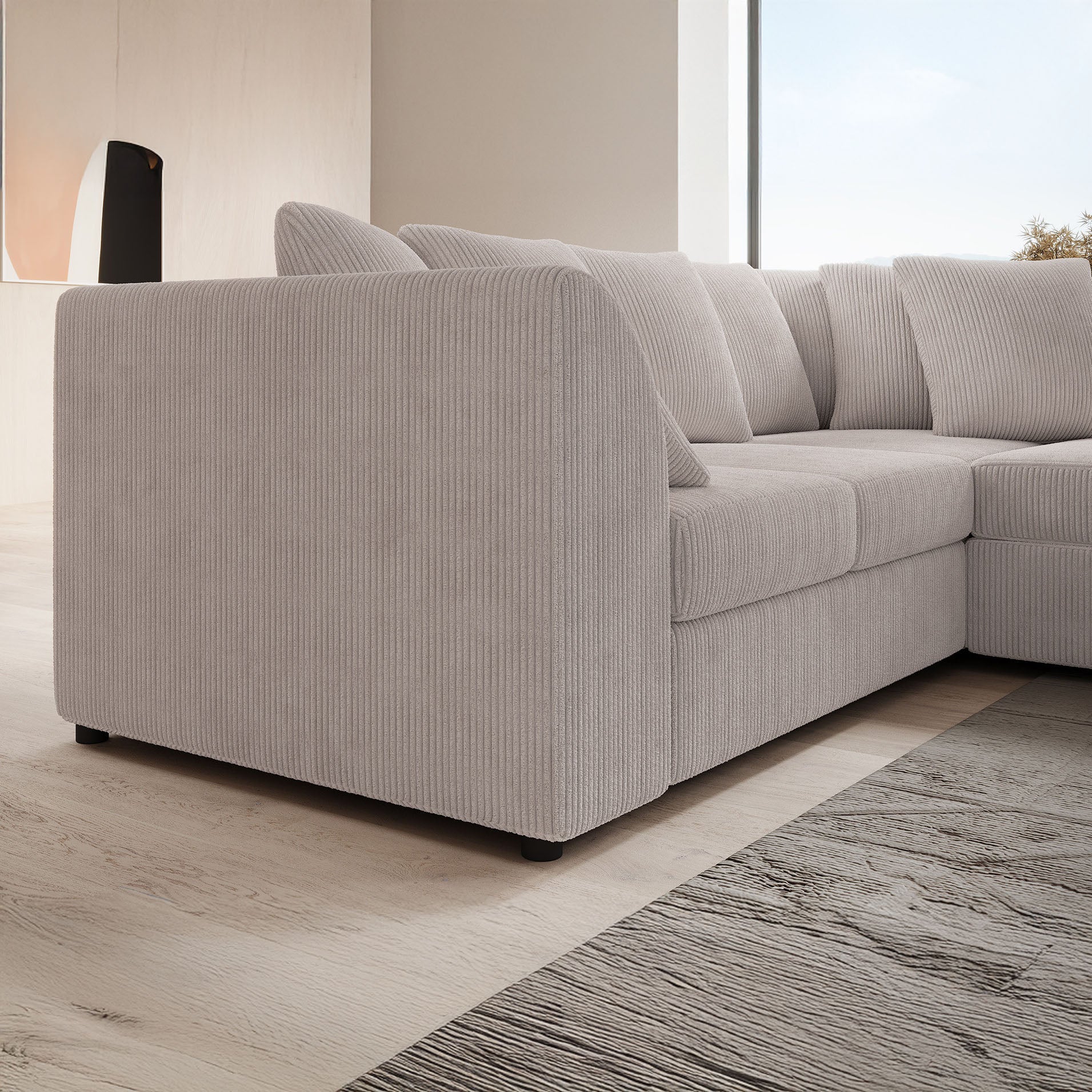Alfort - Hoekbank 3-zits met chaise longue - Ribstof beige - Rechts - Image 3