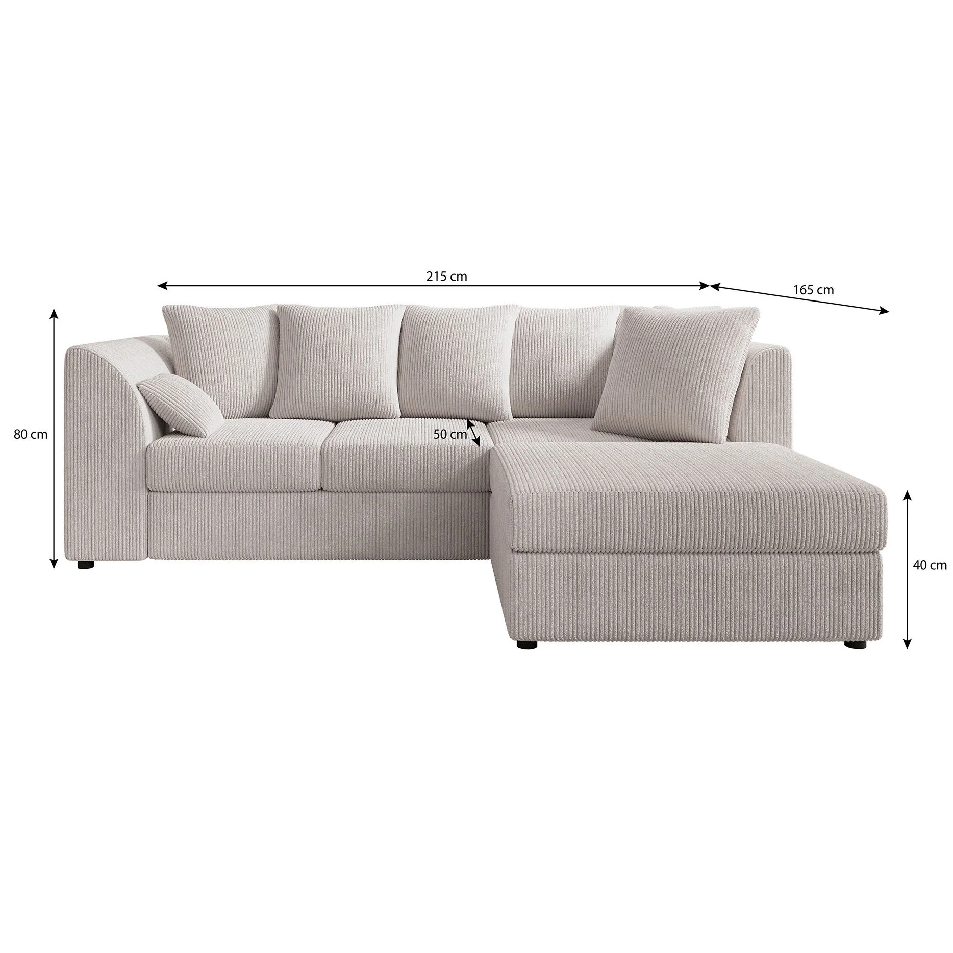 Alfort - Hoekbank 3-zits met chaise longue - Ribstof beige - Rechts - Image 5