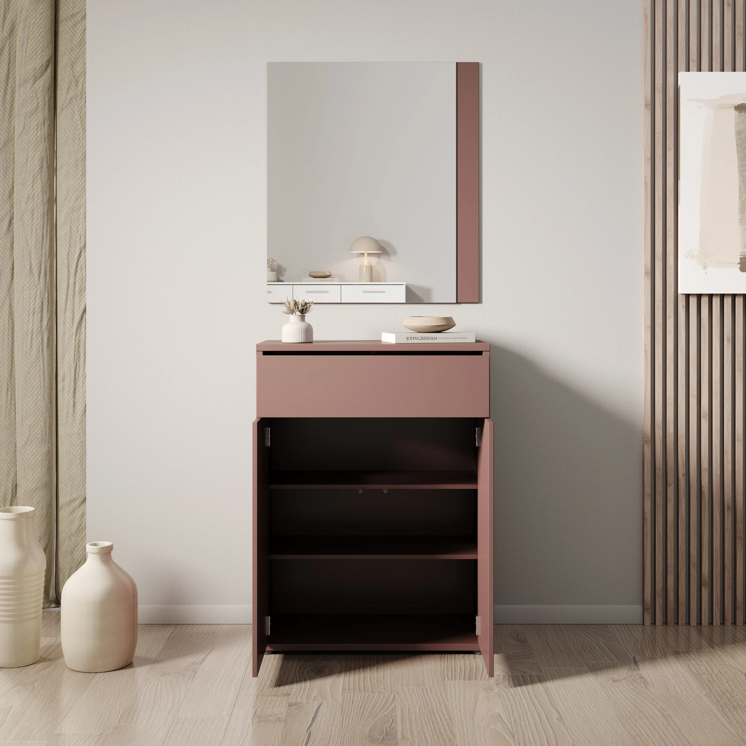 Amber - Schoenenkast met spiegel - Terracotta - 74x35x200 cm - Image 2