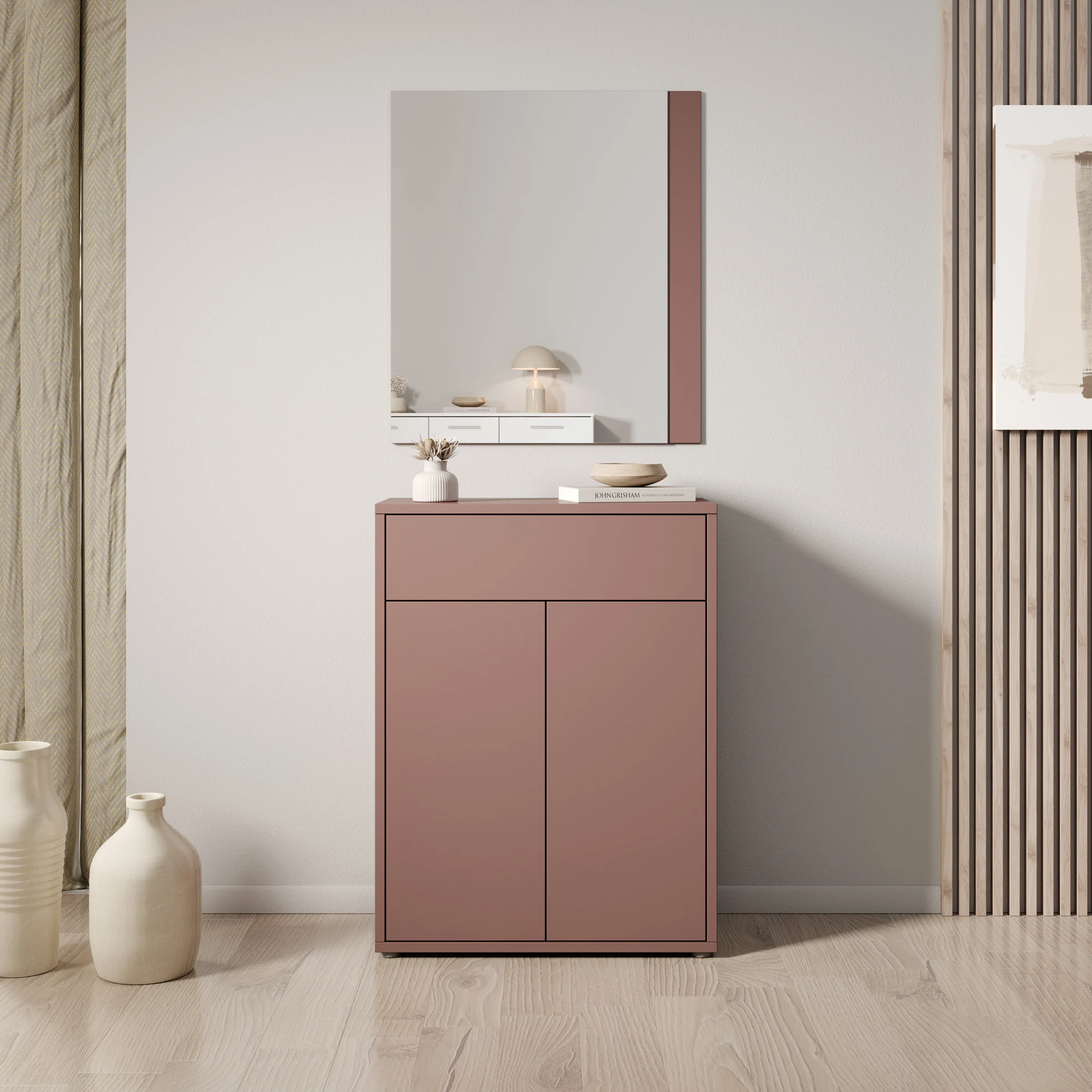 Amber - Schoenenkast met spiegel - Terracotta - 74x35x200 cm - Image 3