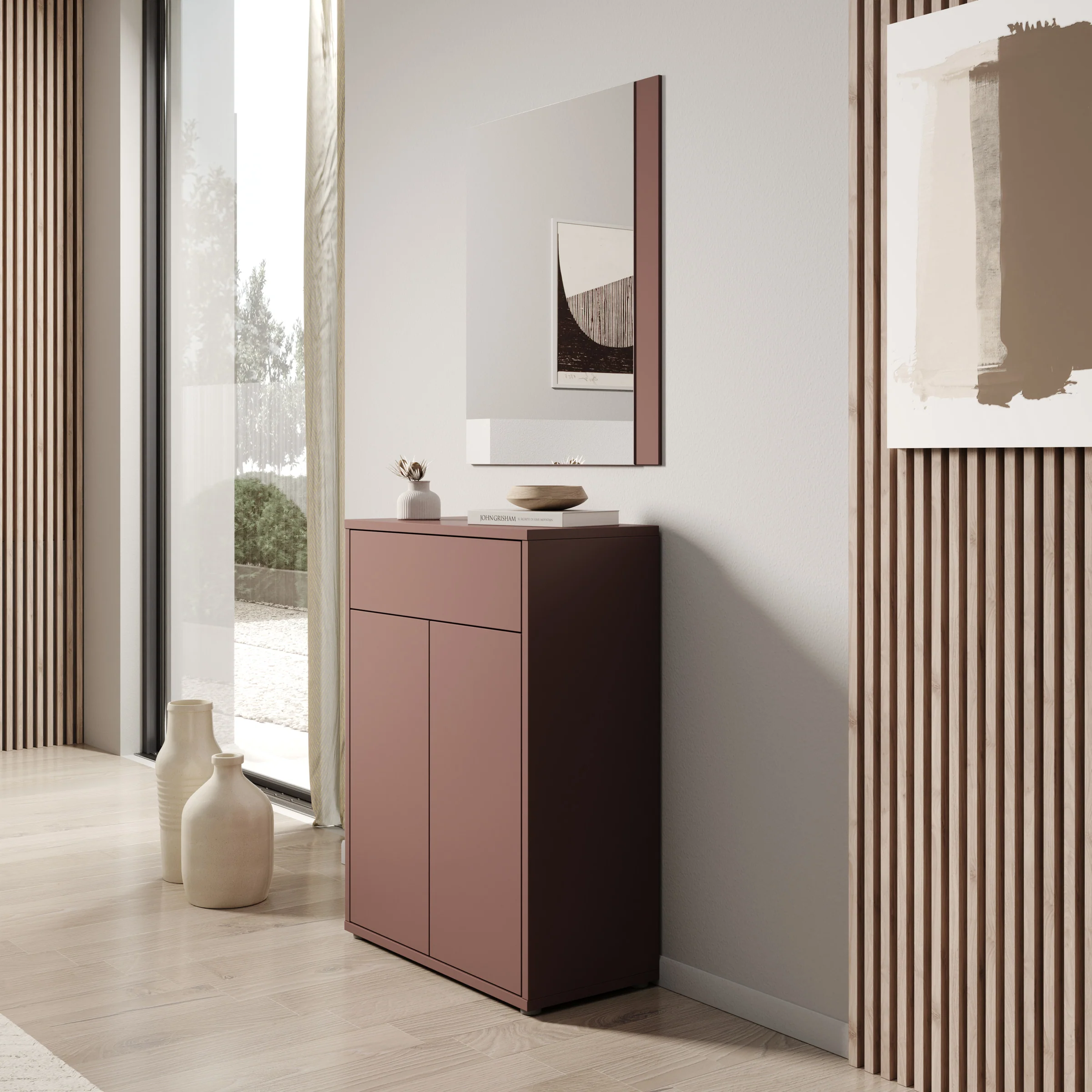 Amber - Schoenenkast met spiegel - Terracotta - 74x35x200 cm - Image 4