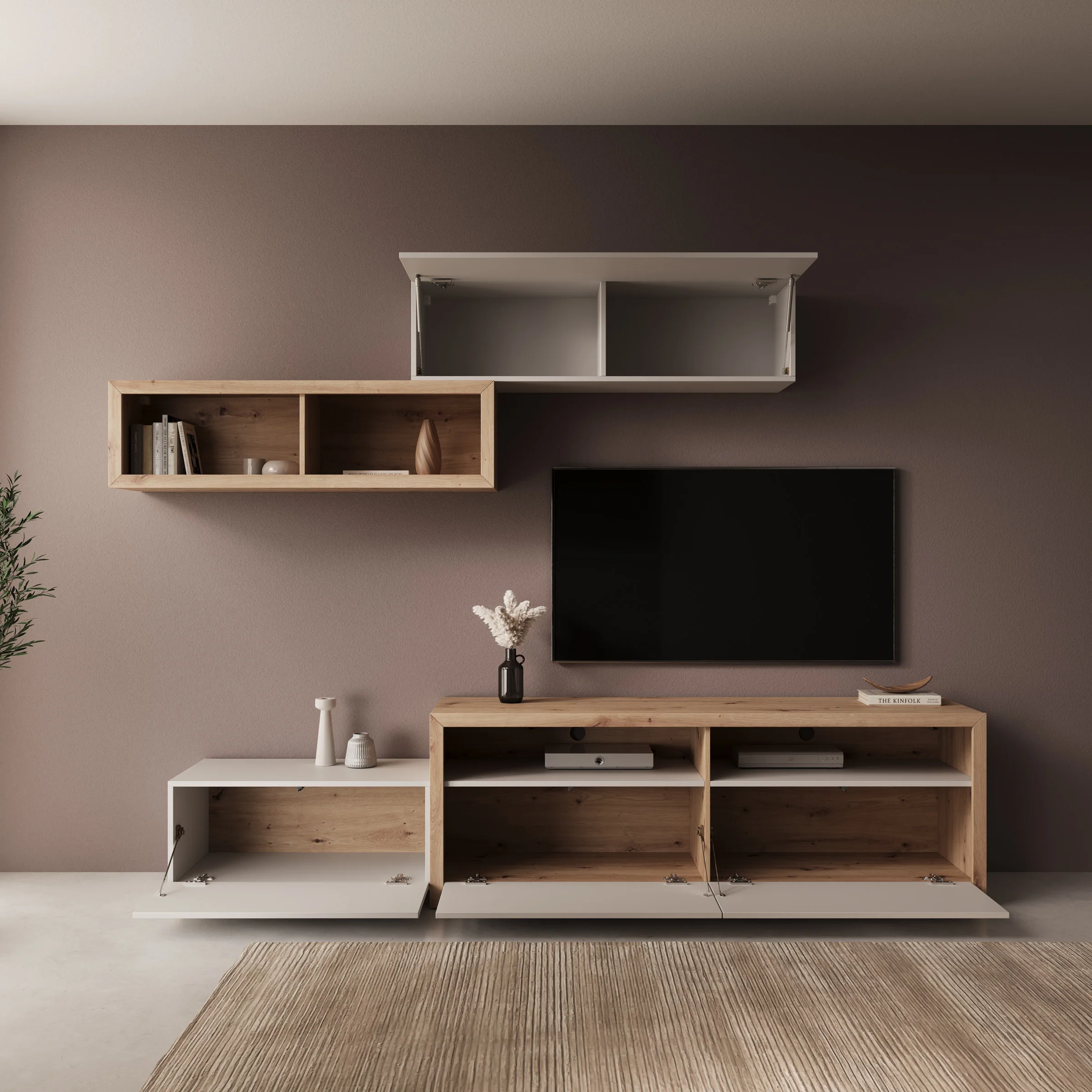 Amedeo - Wandmeubel - Beige/Eikenpatroon - 237x42x57 cm - Image 2