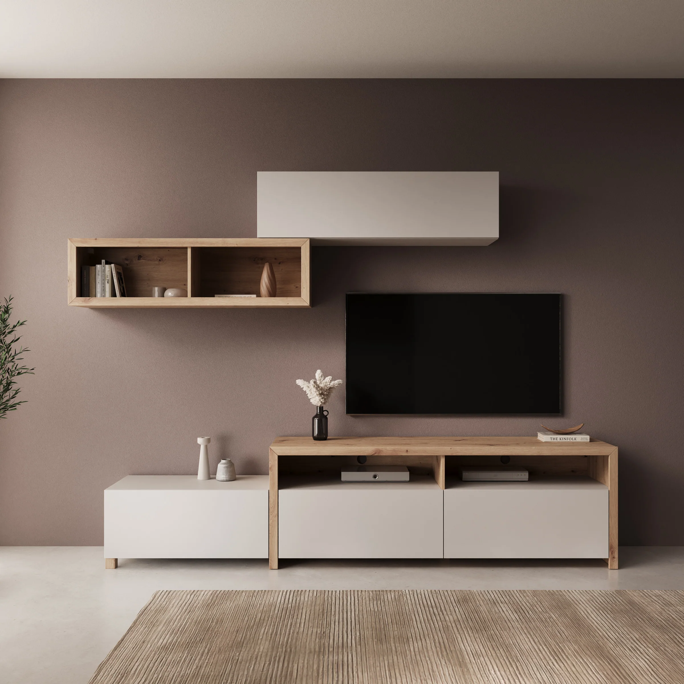 Amedeo - Wandmeubel - Beige/Eikenpatroon - 237x42x57 cm - Image 3
