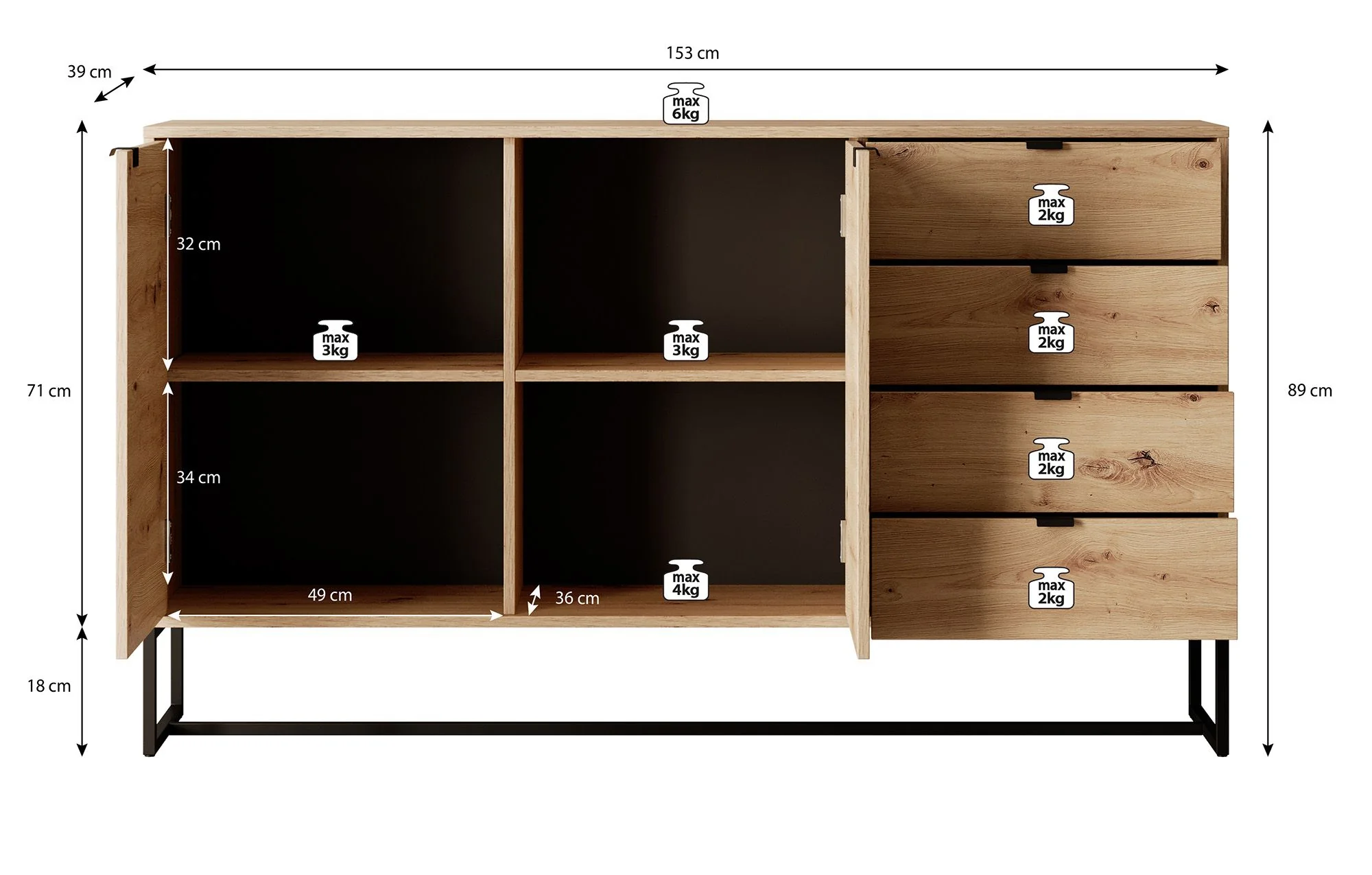 Amore - Dressoir - Eiken - 153x39x89 cm - Image 5