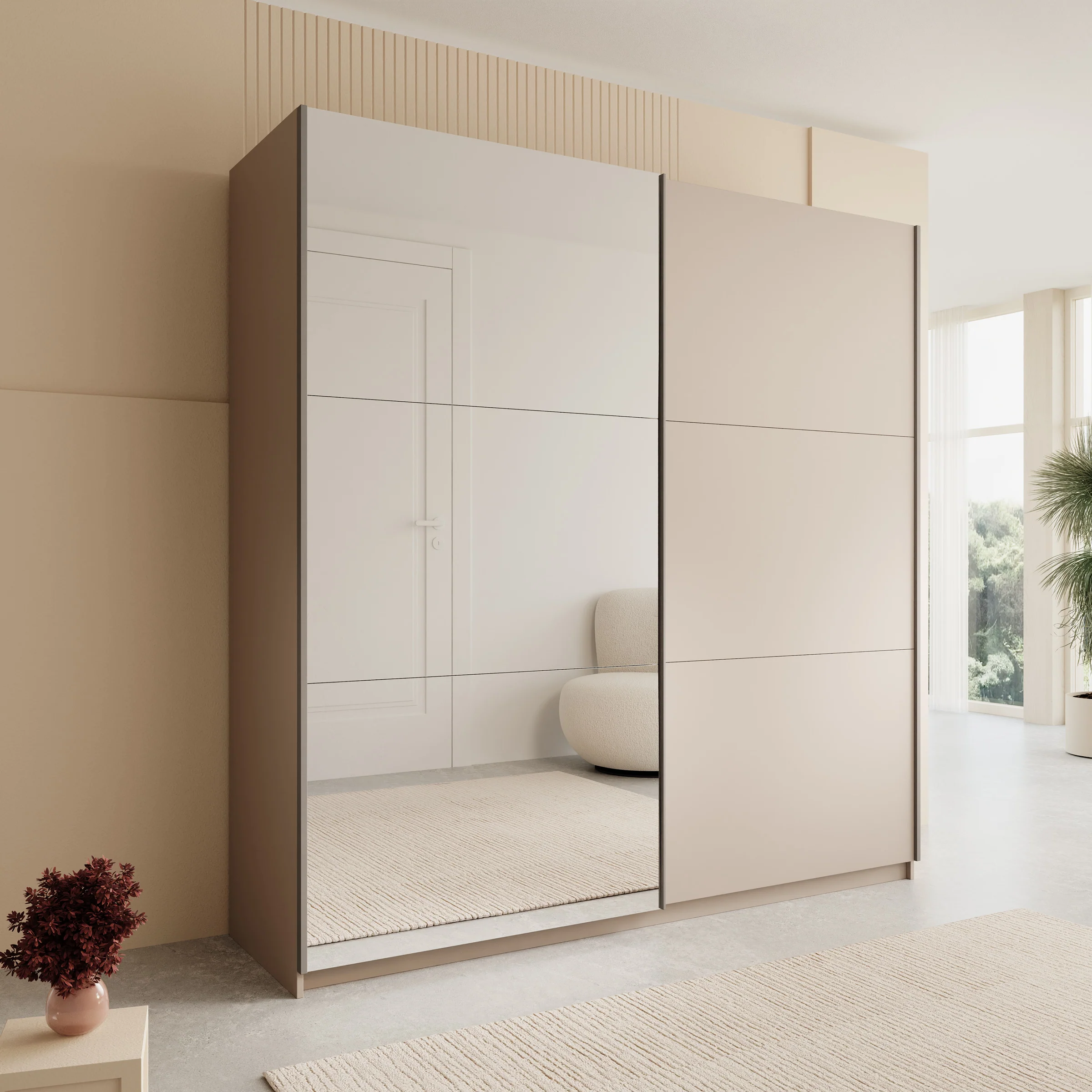 Andros - Kledingkast met schuifdeuren - Beige - 200x58x207 cm