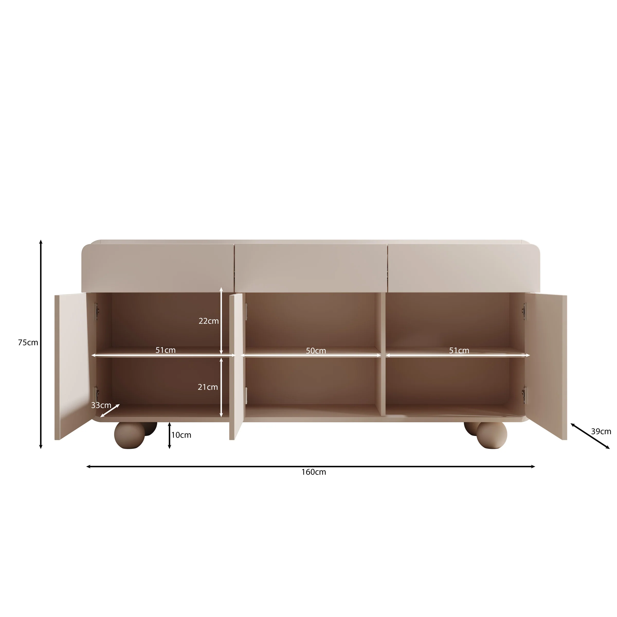 Anobo - Dressoir - Beige - 160x39x75 cm - Image 6