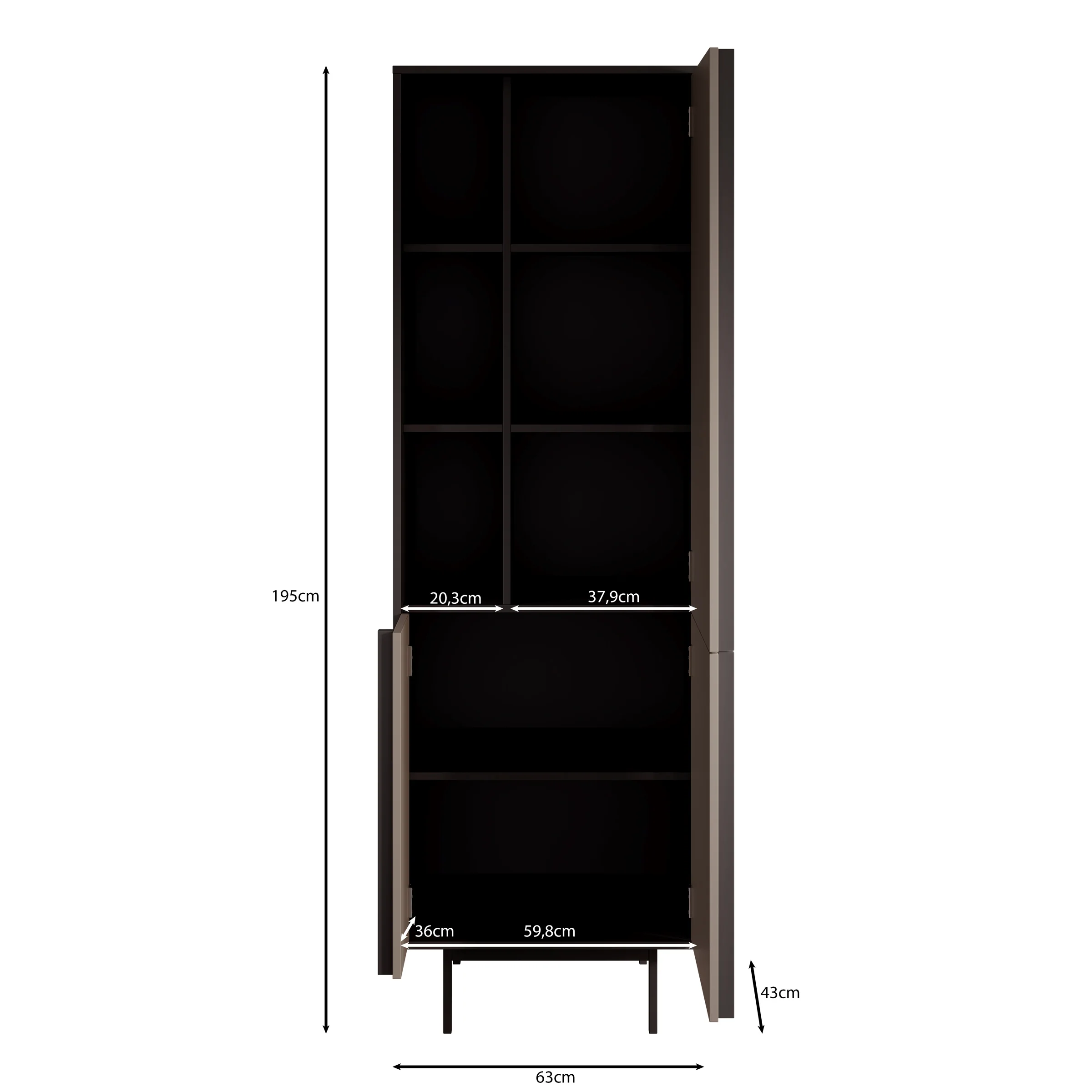 Antigo - Boekenkast - Beige/Antraciet - 63x43x195 cm - Image 5