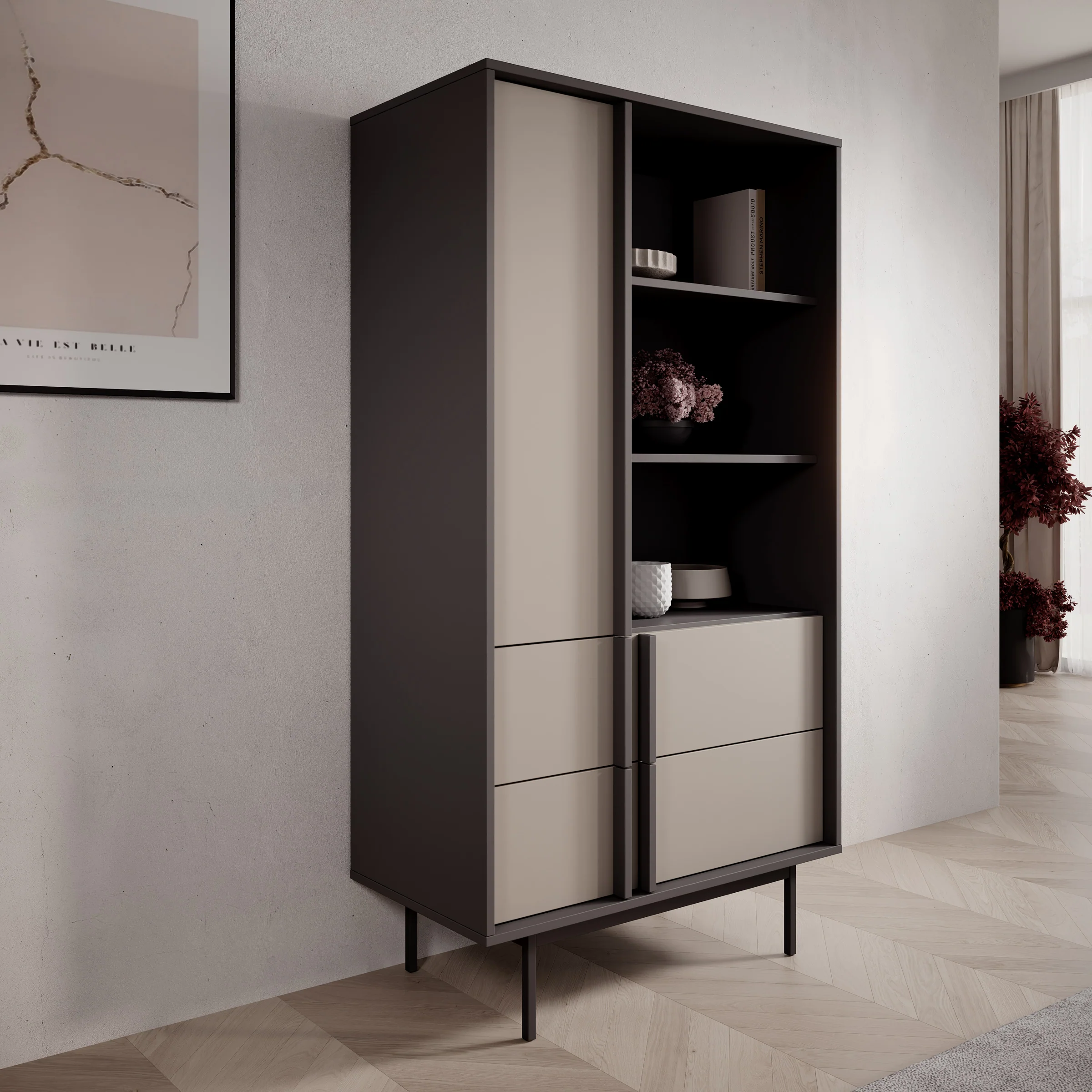 Antigo - Boekenkast - Beige/Antraciet - 83x43x155 cm