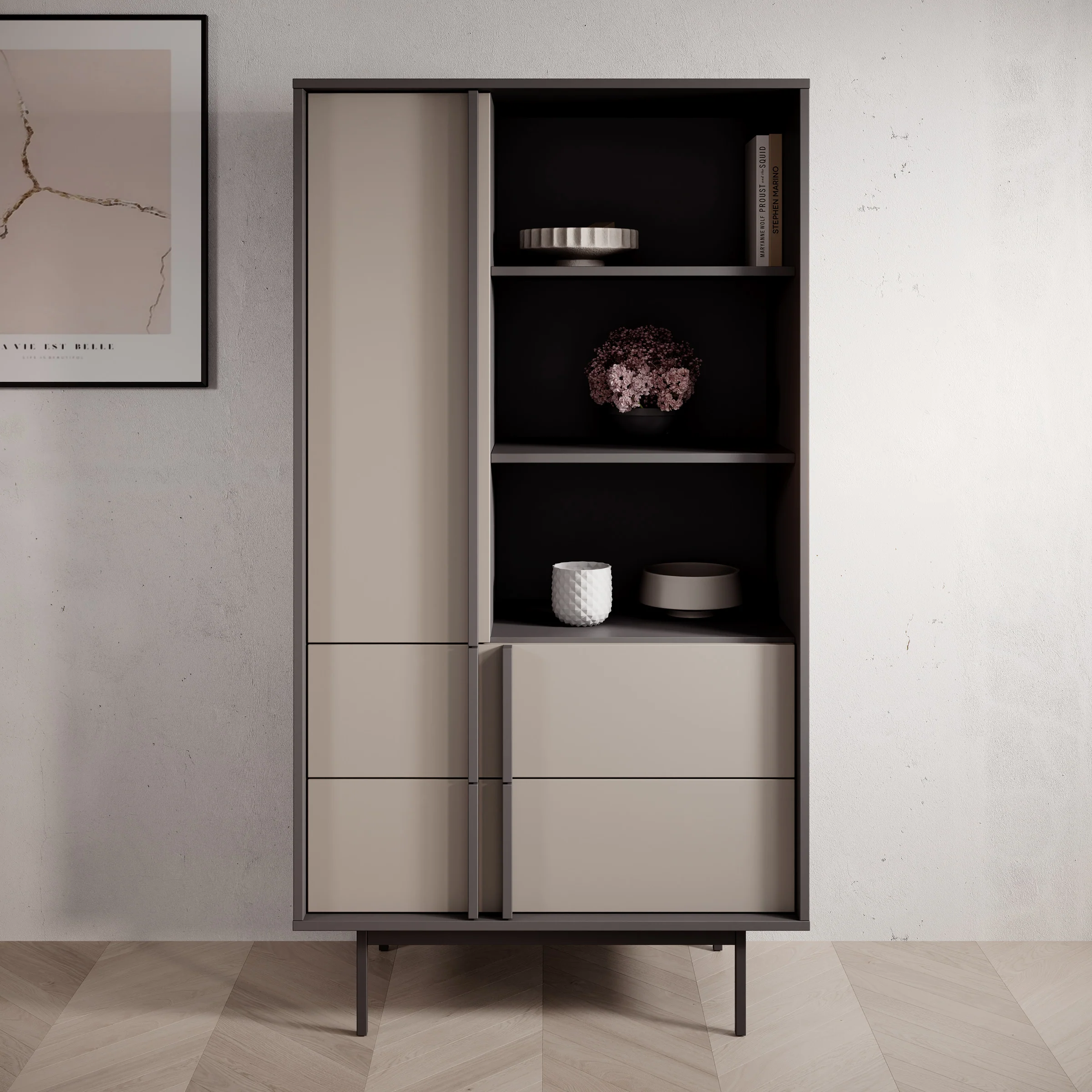 Antigo - Boekenkast - Beige/Antraciet - 83x43x155 cm - Image 3