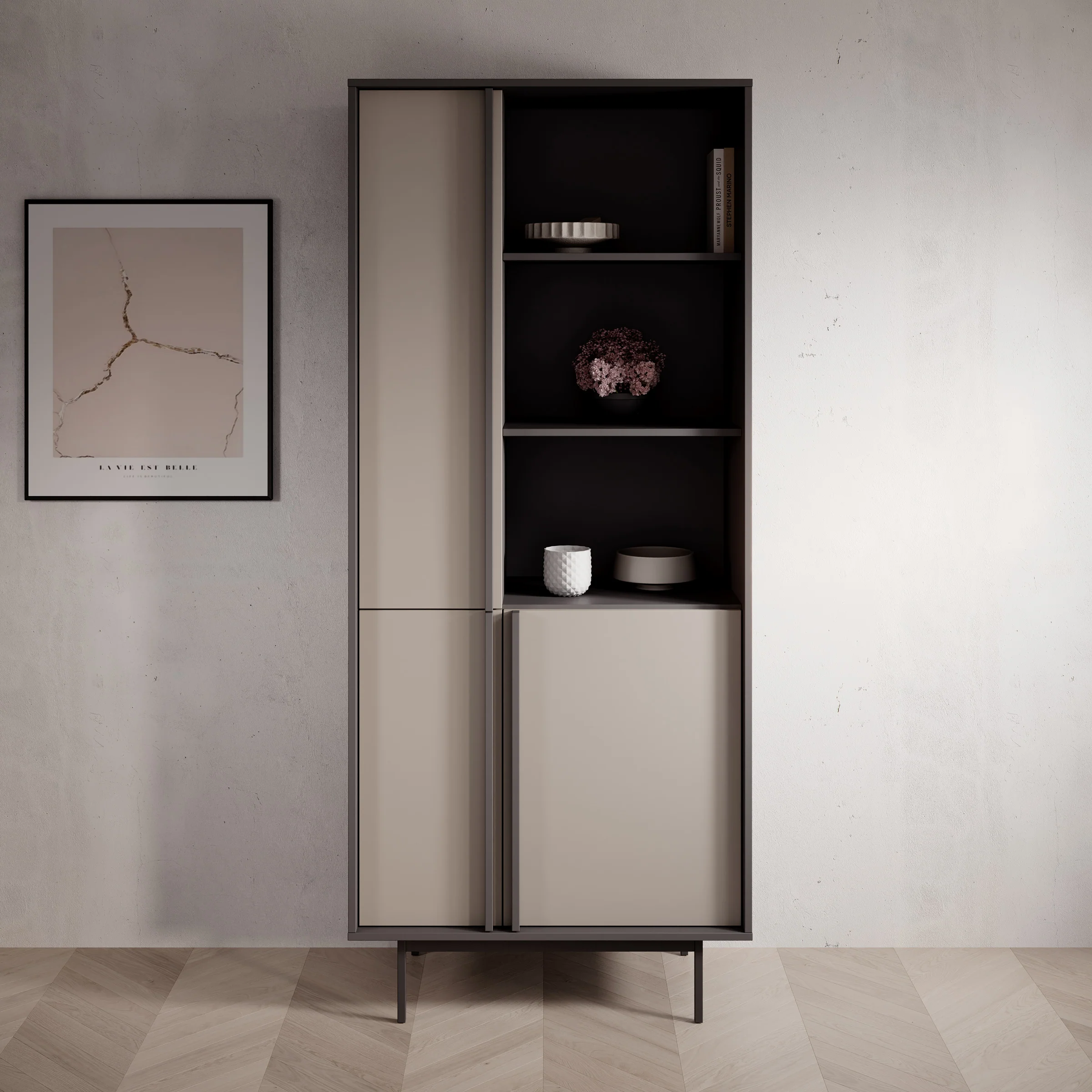 Antigo - Boekenkast - Beige/Antraciet - 83x43x195 cm - Image 3