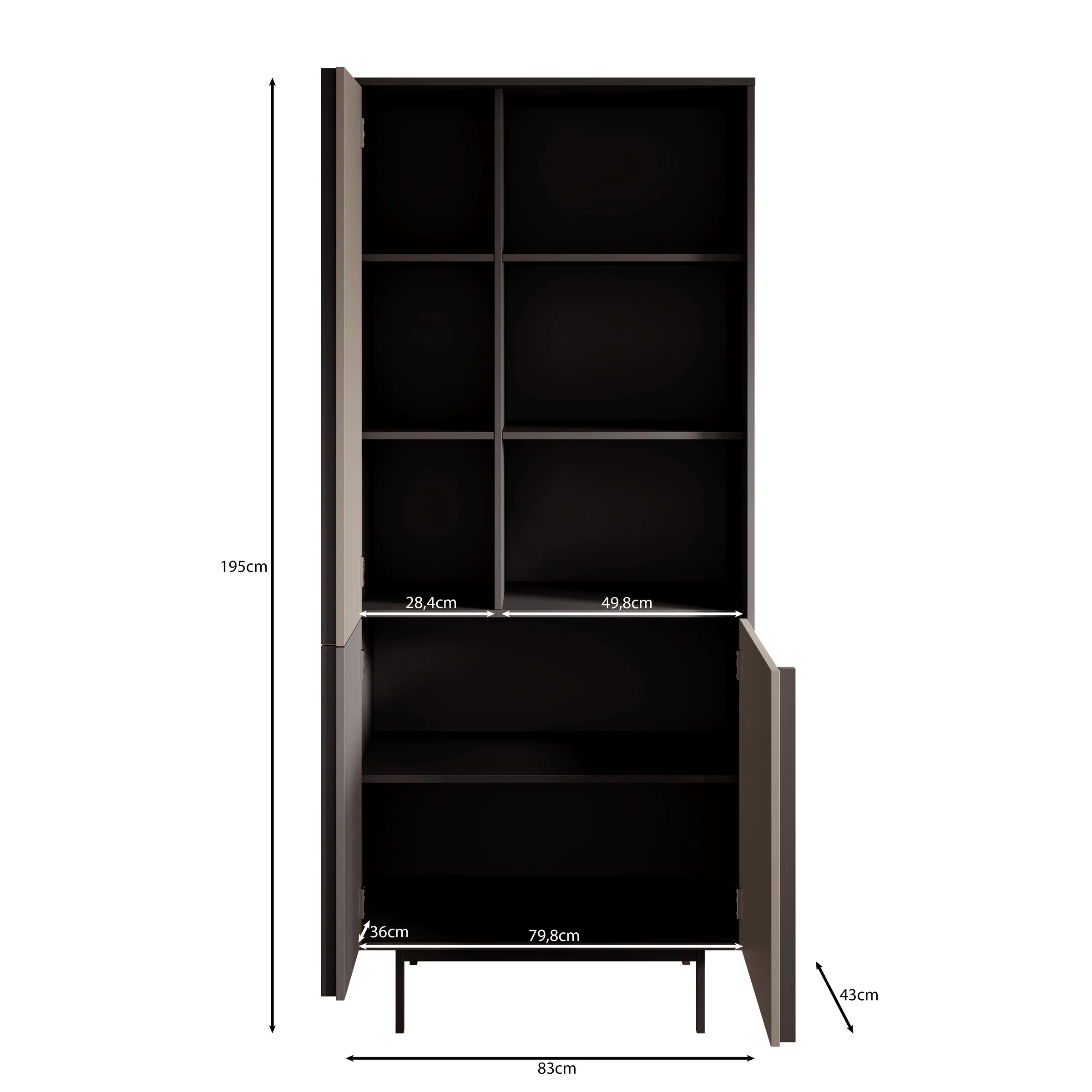 Antigo - Boekenkast - Beige/Antraciet - 83x43x195 cm - Image 5