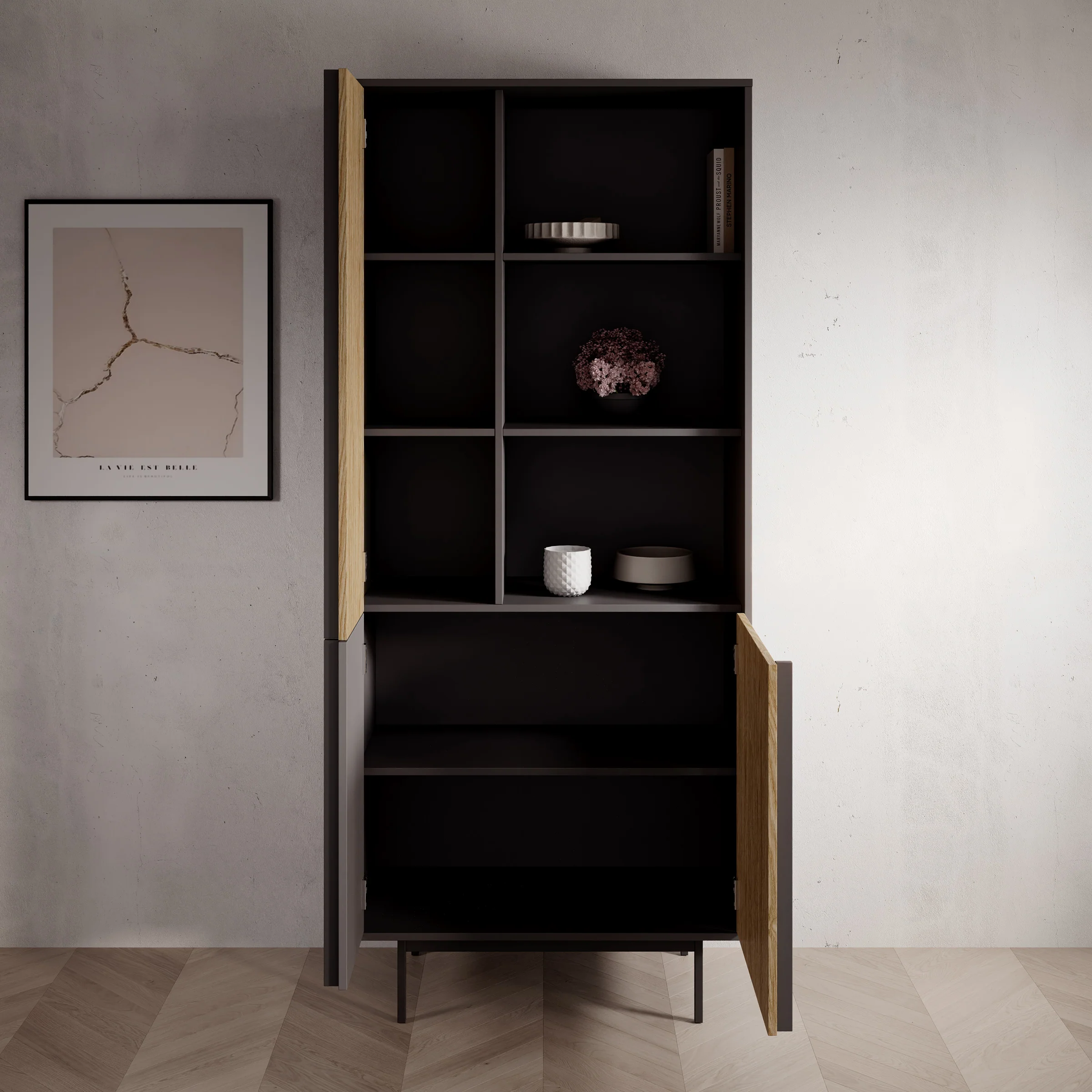 Antigo - Boekenkast - Eiken/Antraciet - 83x43x195 cm - Image 2