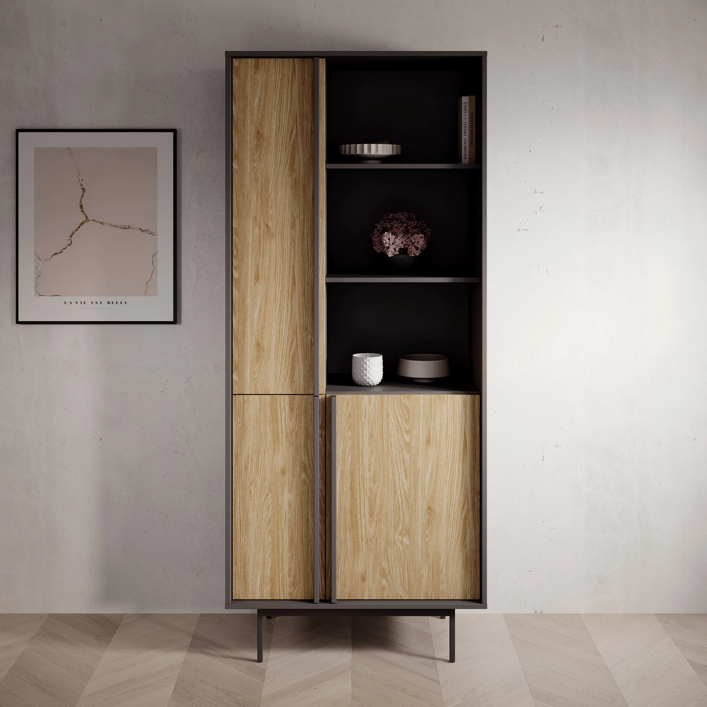 Antigo - Boekenkast - Eiken/Antraciet - 83x43x195 cm - Image 3