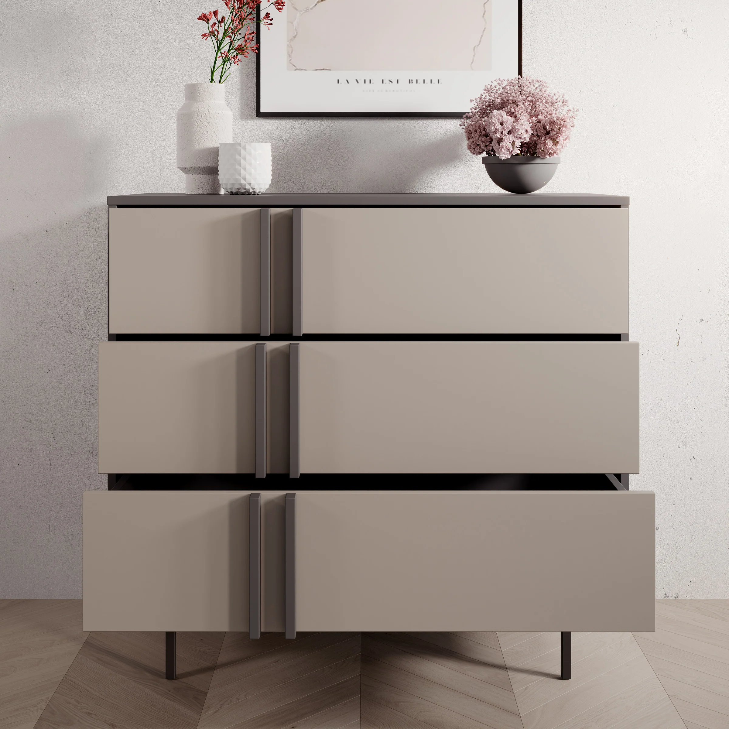 Antigo - Ladekast met 3 lades - Beige/Antraciet - 93x43x87 cm - Image 2