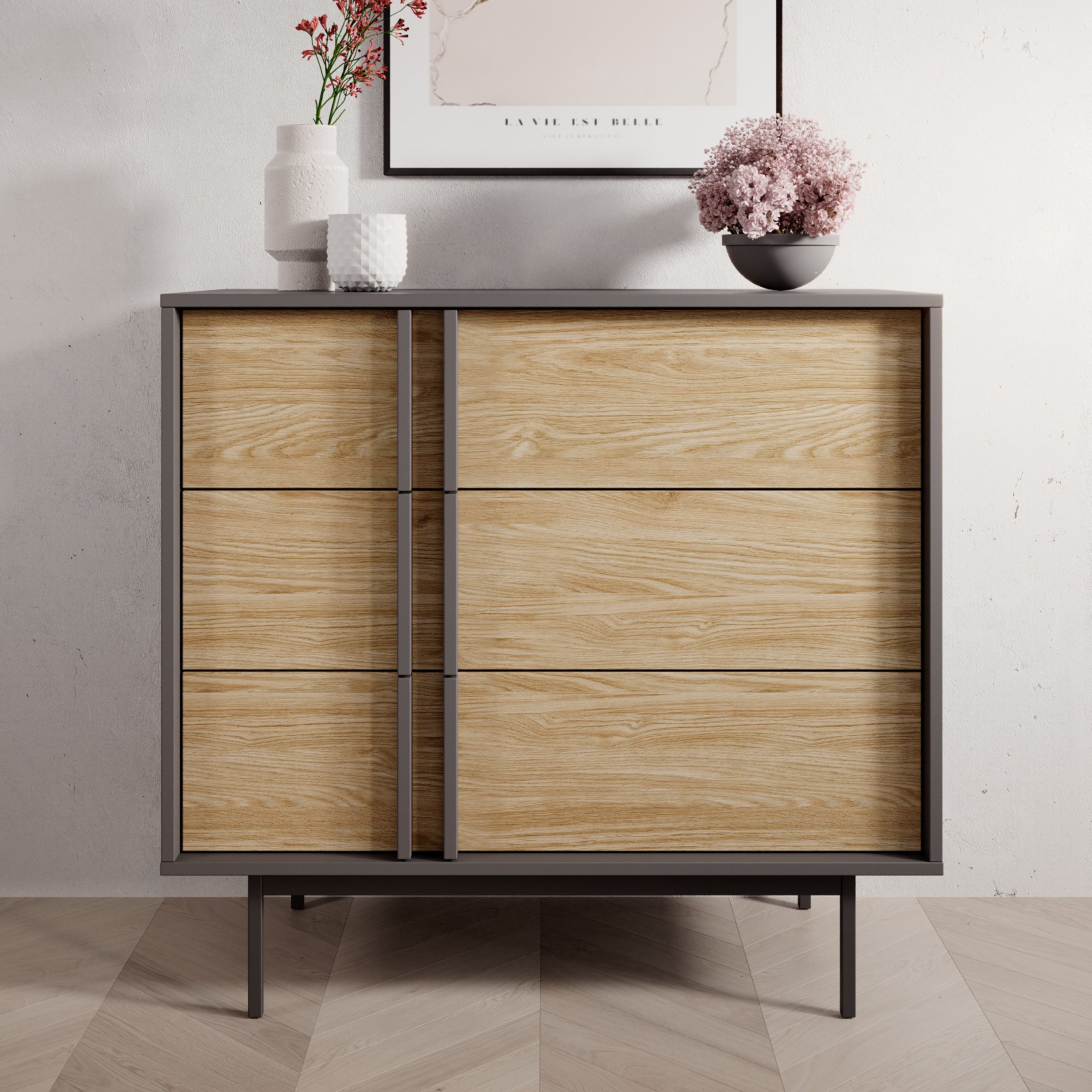 Antigo - Ladekast met 3 lades - Eiken/Antraciet - 93x43x87 cm - Image 3